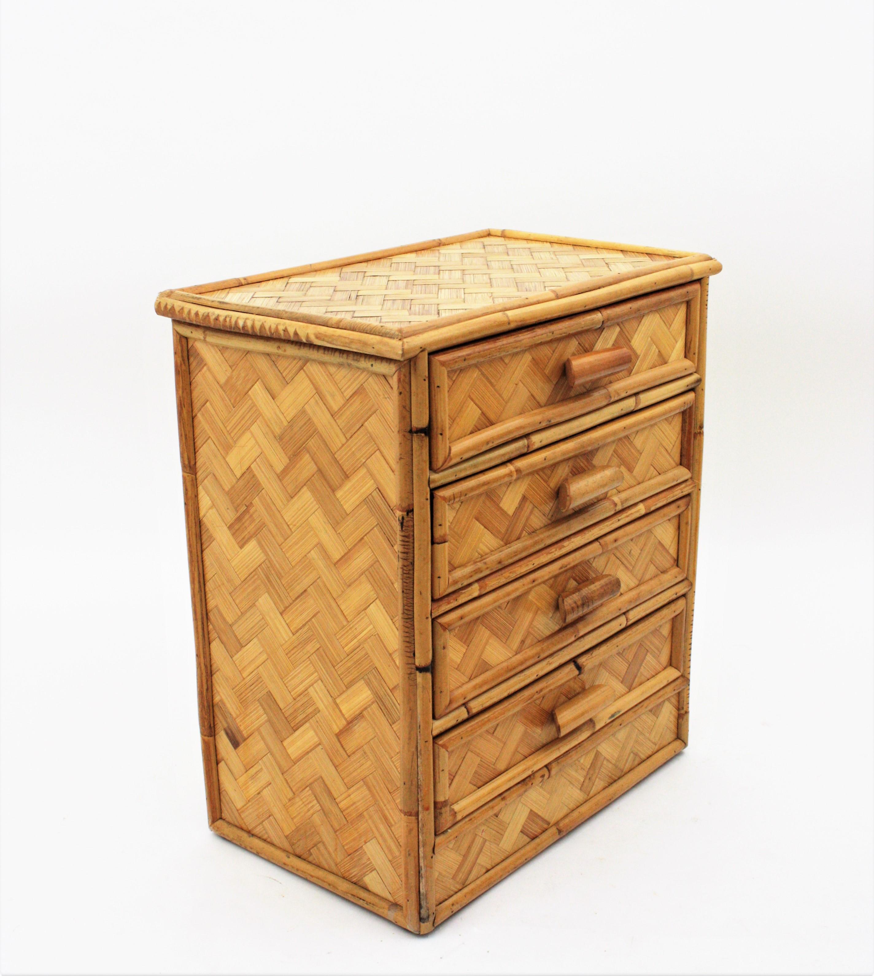 Pair of Rattan Bamboo Nightstands / Small Chests, 1970s For Sale 5