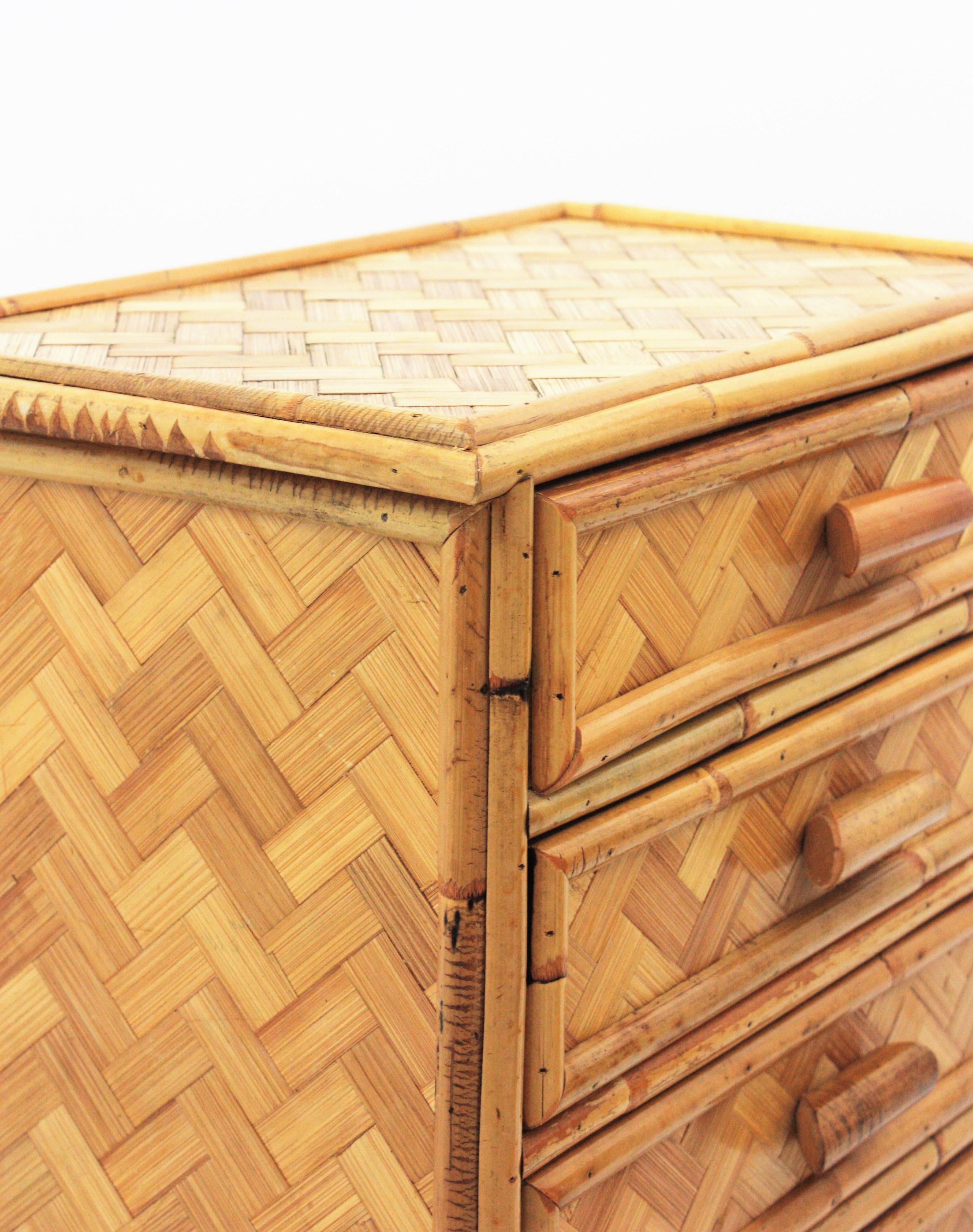 Pair of Rattan Bamboo Nightstands / Small Chests, 1970s For Sale 6