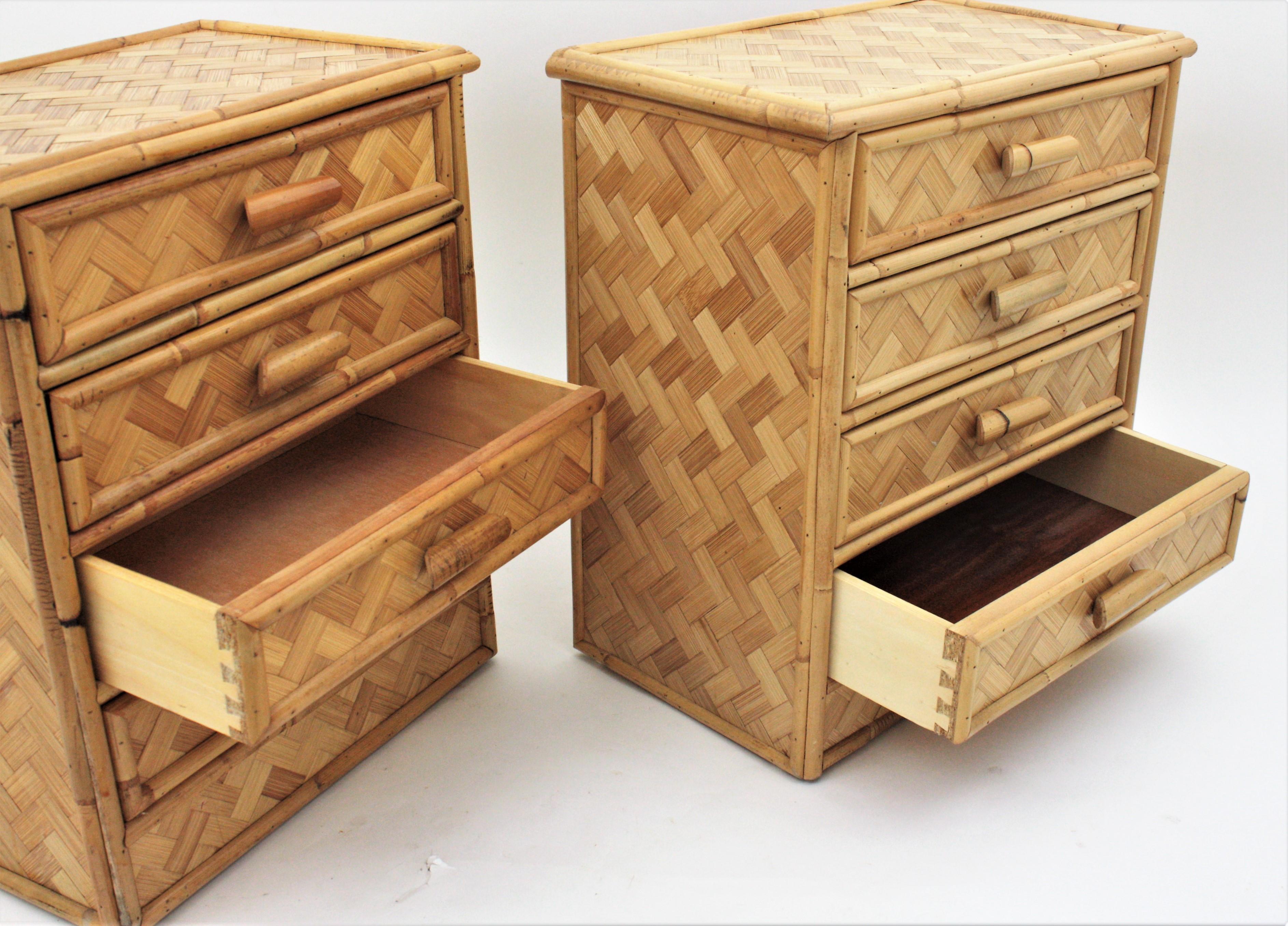 Pair of Rattan Bamboo Nightstands / Small Chests, 1970s For Sale 8