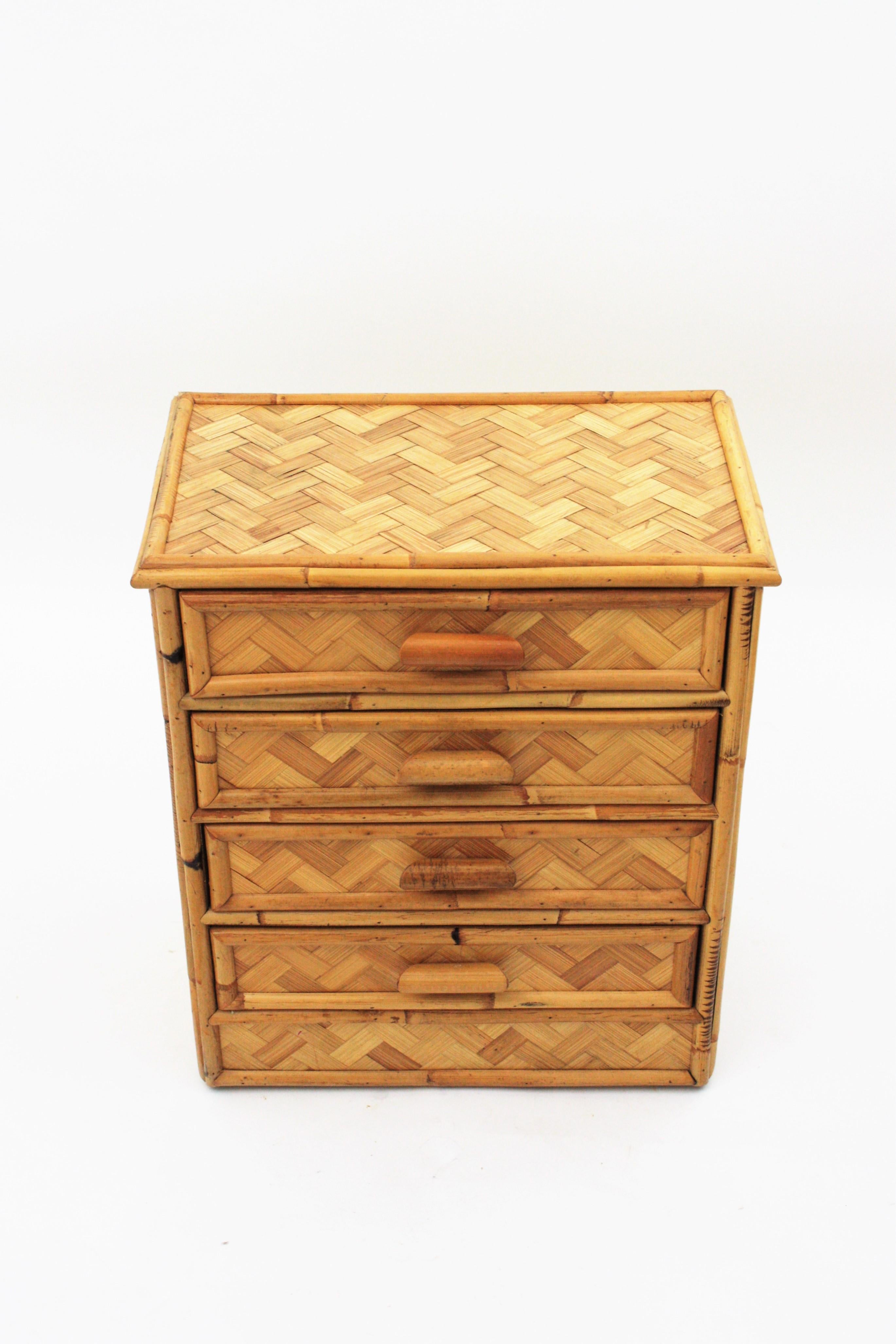 Pair of Rattan Bamboo Nightstands / Small Chests, 1970s For Sale 2