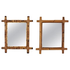 Paire de miroirs rectangulaires en bambou et rotin