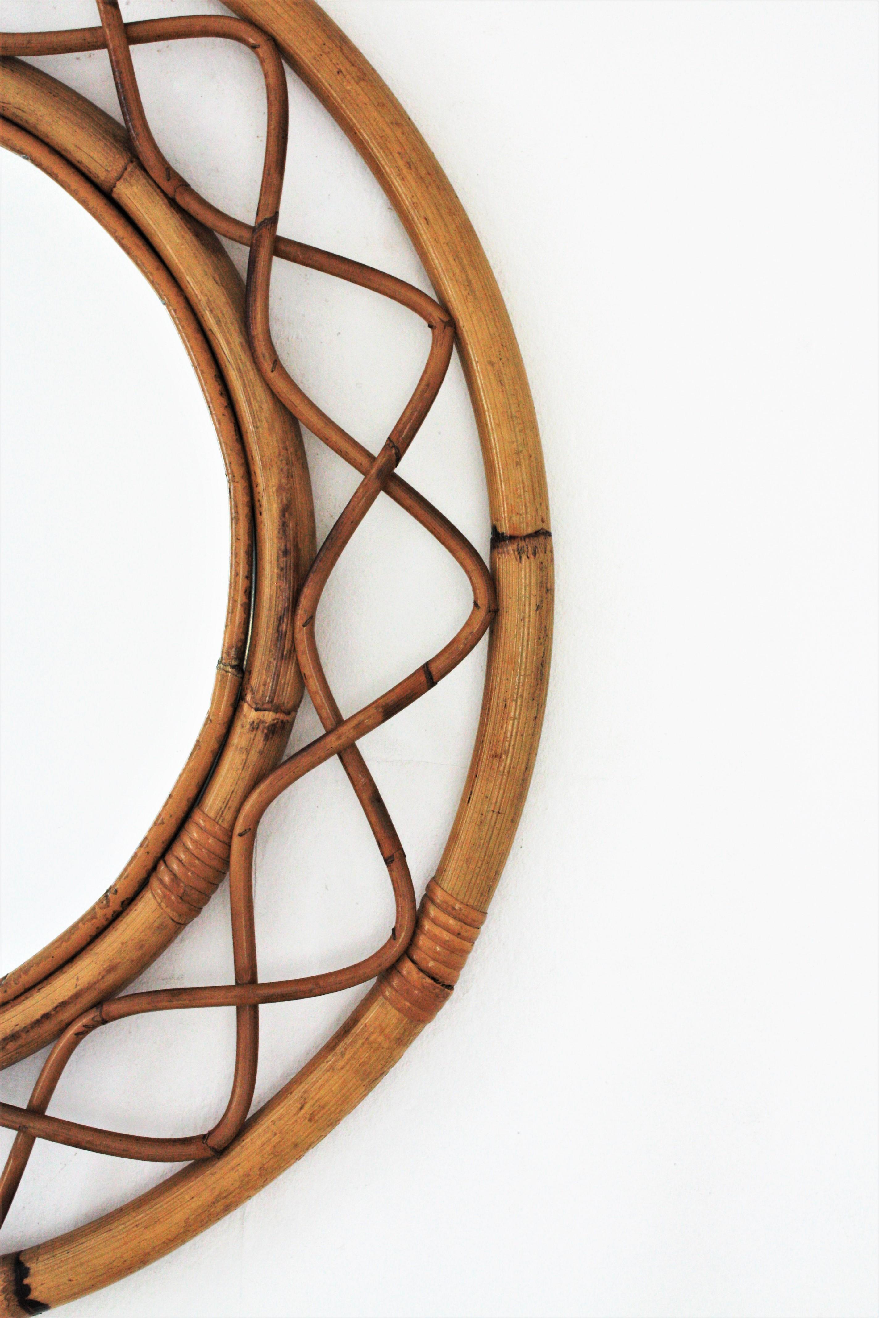 Pair of Rattan Bamboo Round Mirrors, Franco Albini Style 2
