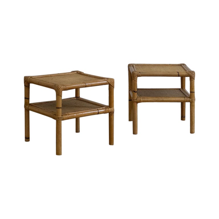 Paire de tables de chevet en rotin par Dal Vera - années 1970