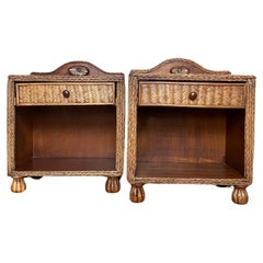 Vintage Pair of Rattan Bedside Tables