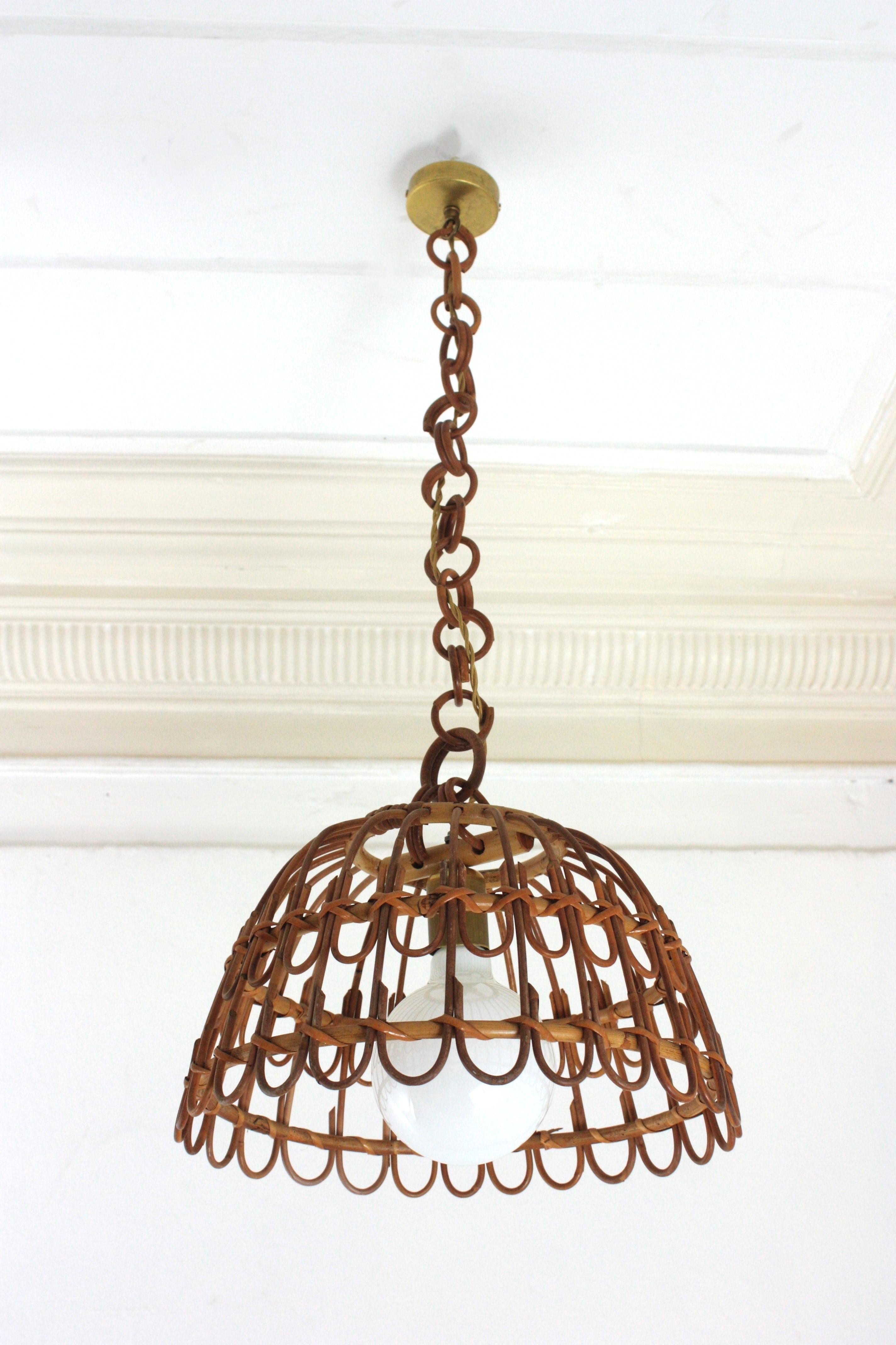 Pair of Rattan Bell Pendants / Hanging Lights, Spain 1960s For Sale 8