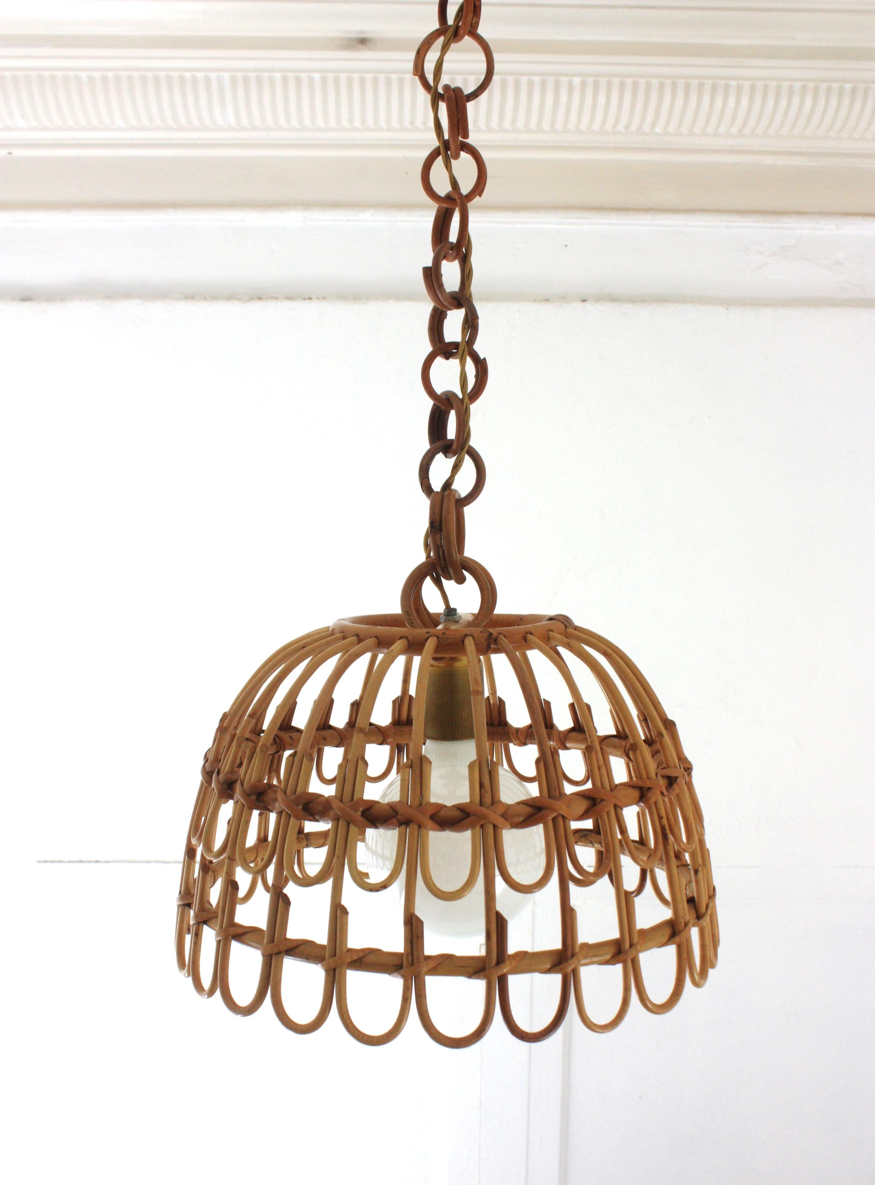 Pair of Rattan Bell Pendants / Hanging Lights, Spain 1960s For Sale 10