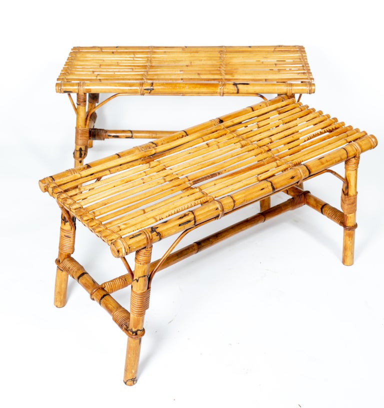 Pair of Rattan Benches at 1stDibs