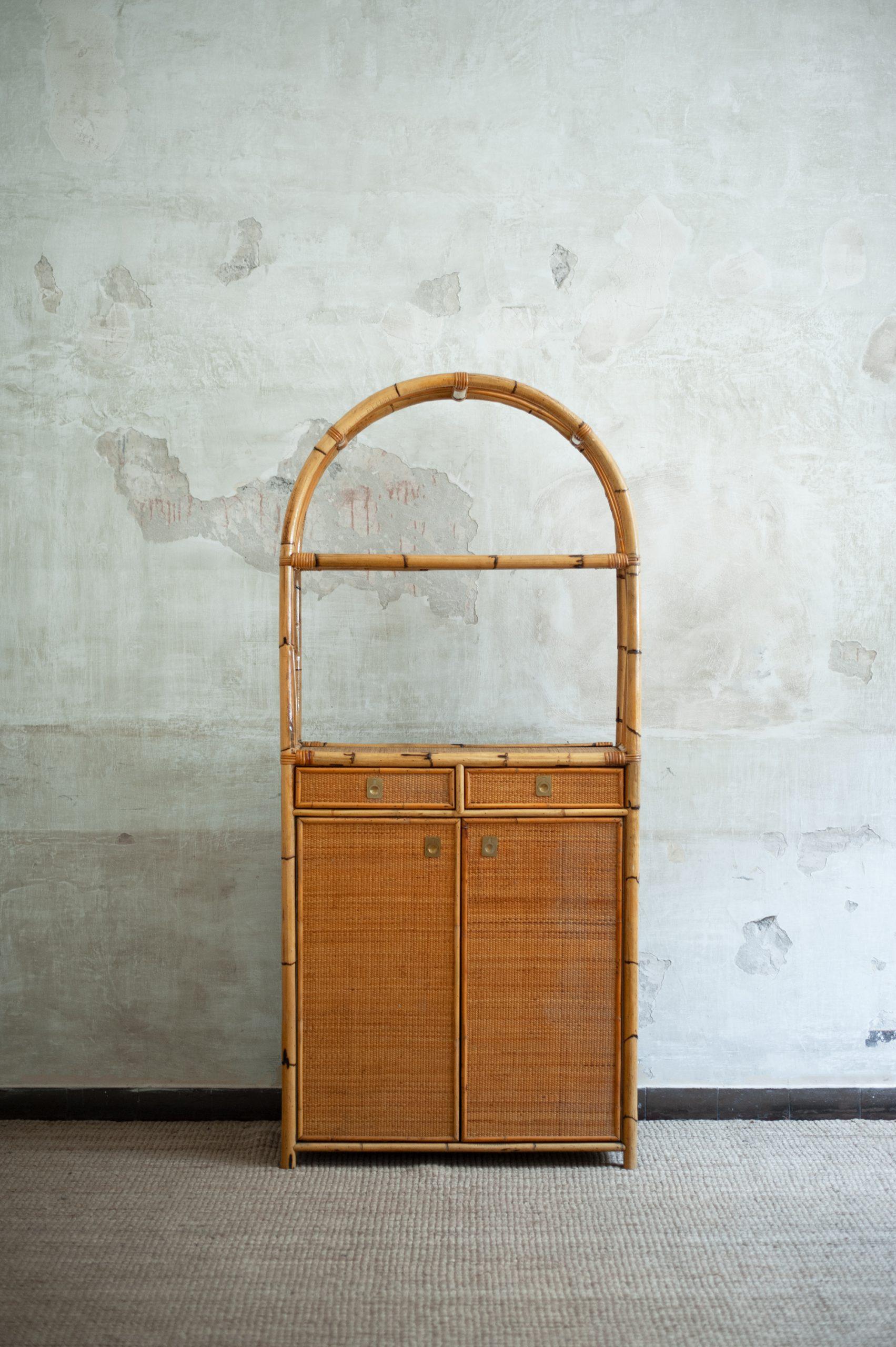 Italian Pair of Rattan Bookshelf – 1980s For Sale