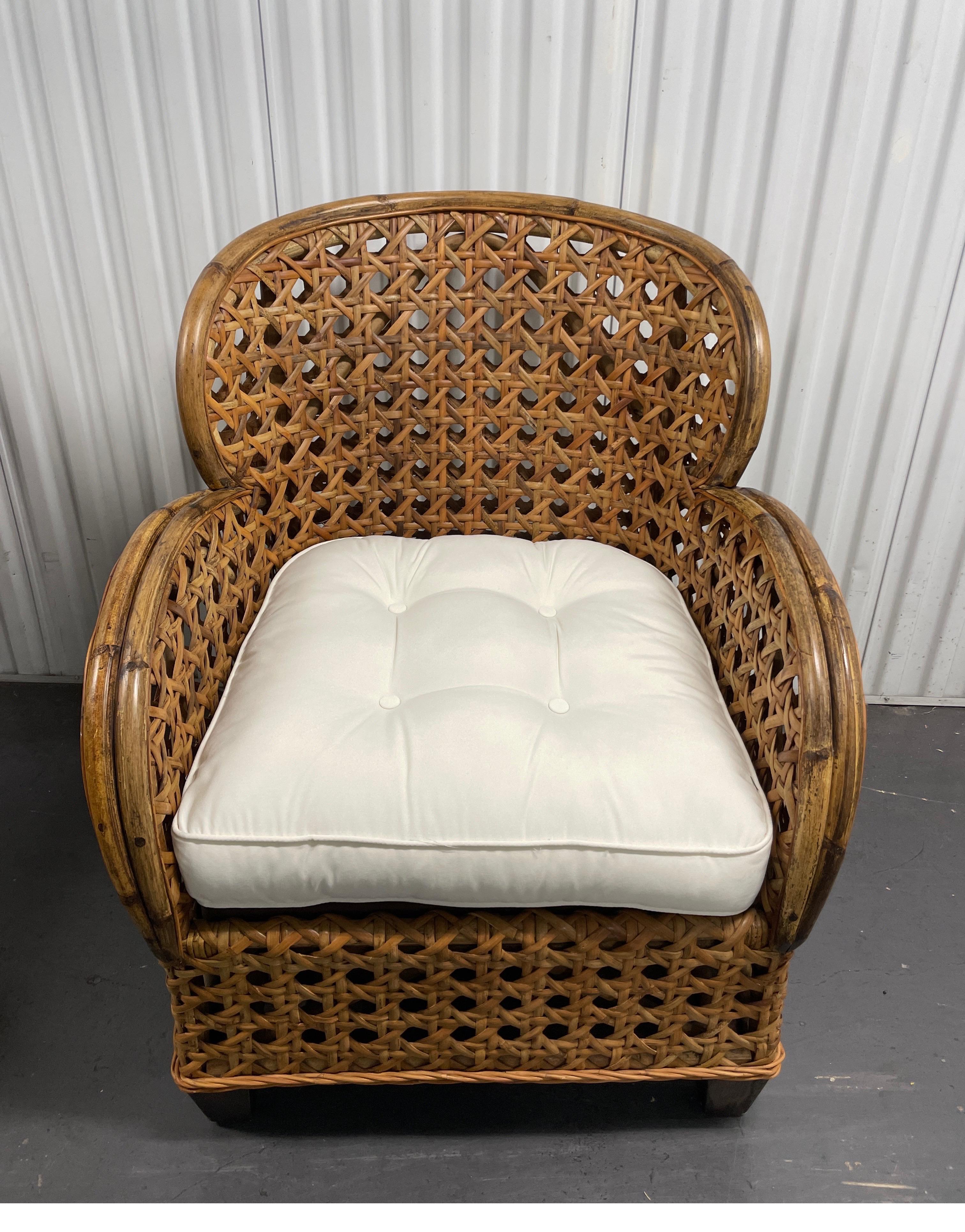 Pair of Rattan & French Cane Club Chairs For Sale 3