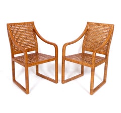 Pair of Rattan Caned Armchairs Mid Century Modern Lounge Chairs