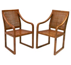 Pair of Rattan Caned Armchairs Mid Century Modern Lounge Chairs