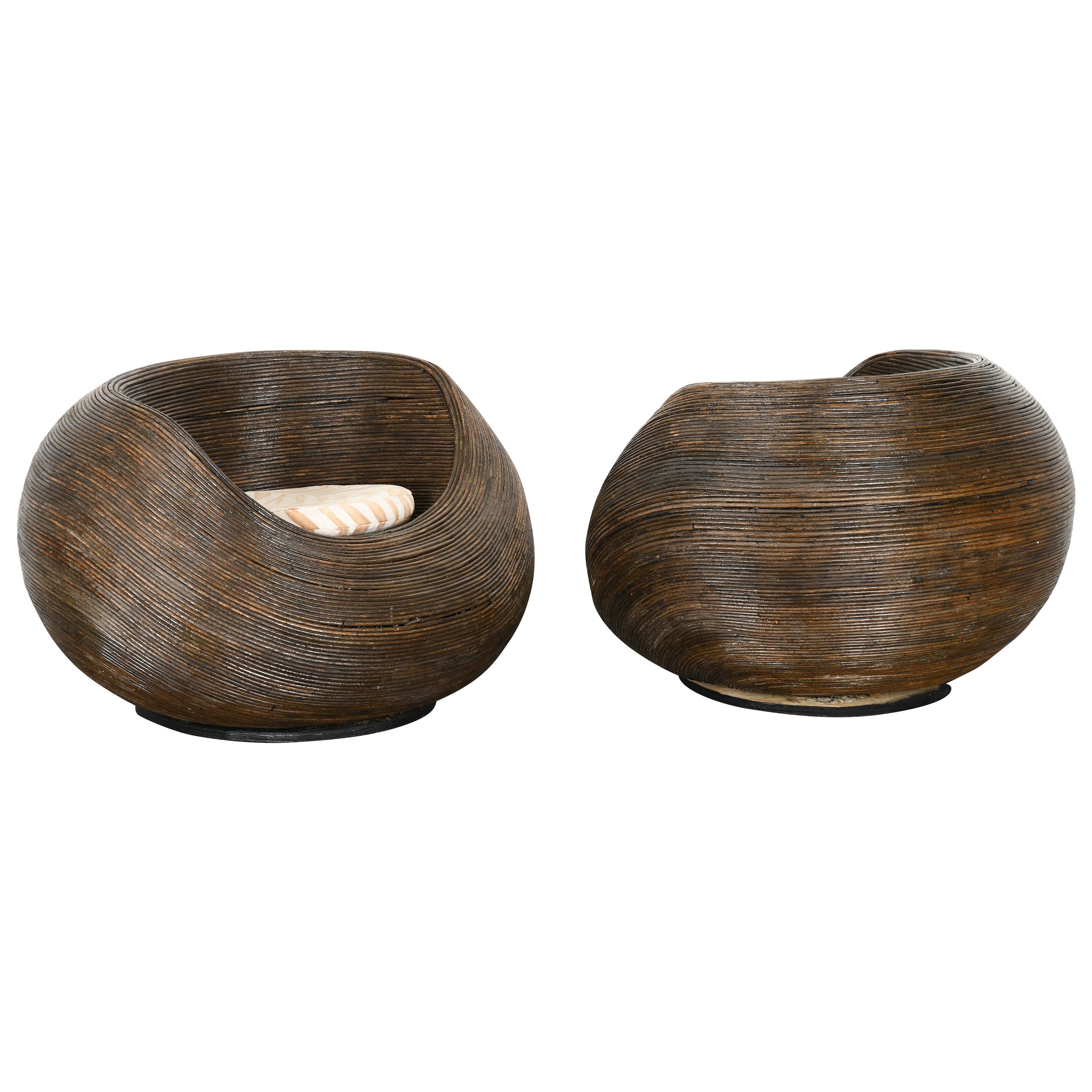 Pair of Rattan "Pod" Lounge Chairs, 20th Century