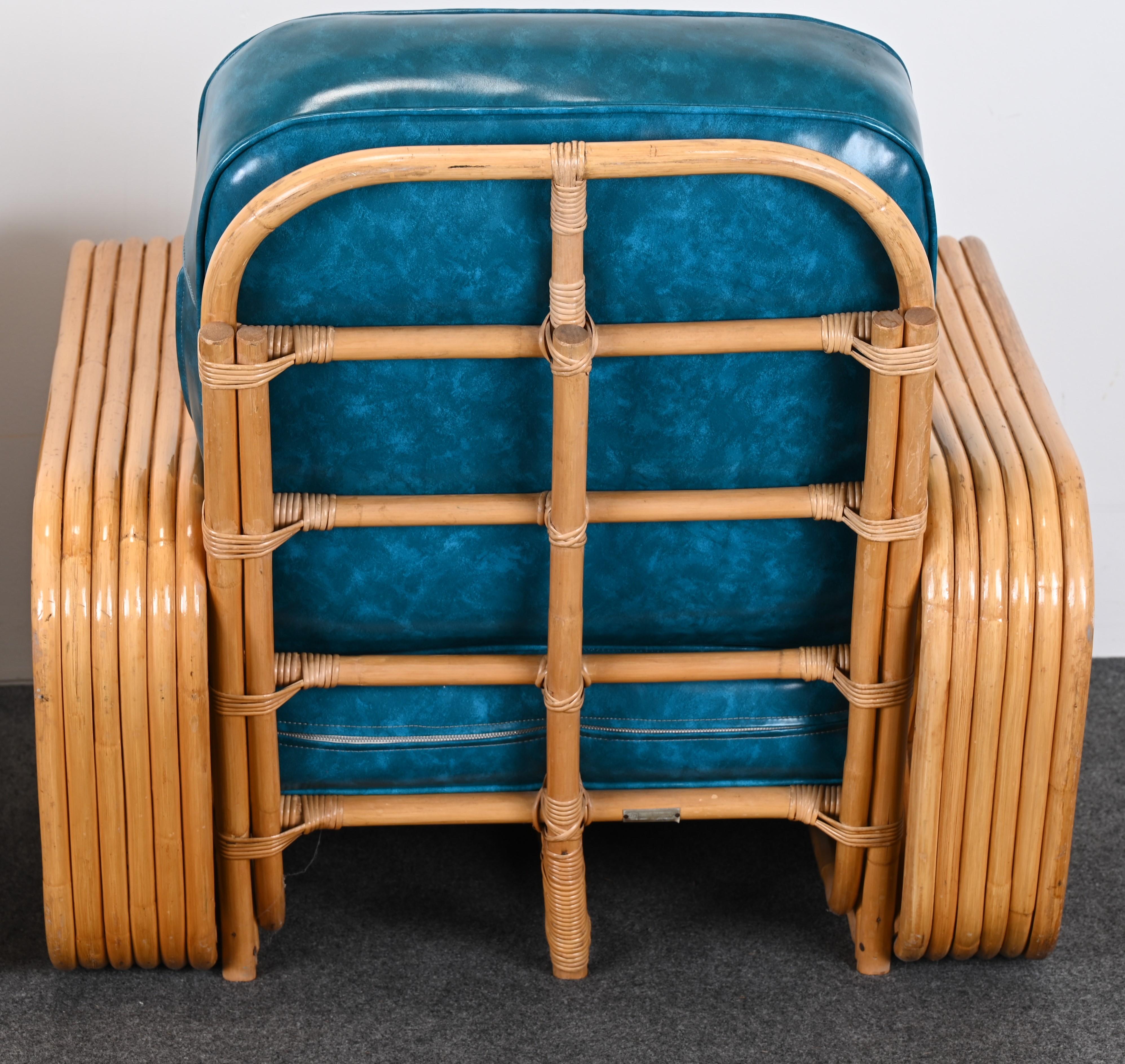 Pair of Rattan Chairs and Ottoman in the Manner of Paul Frankl, 1940s 3