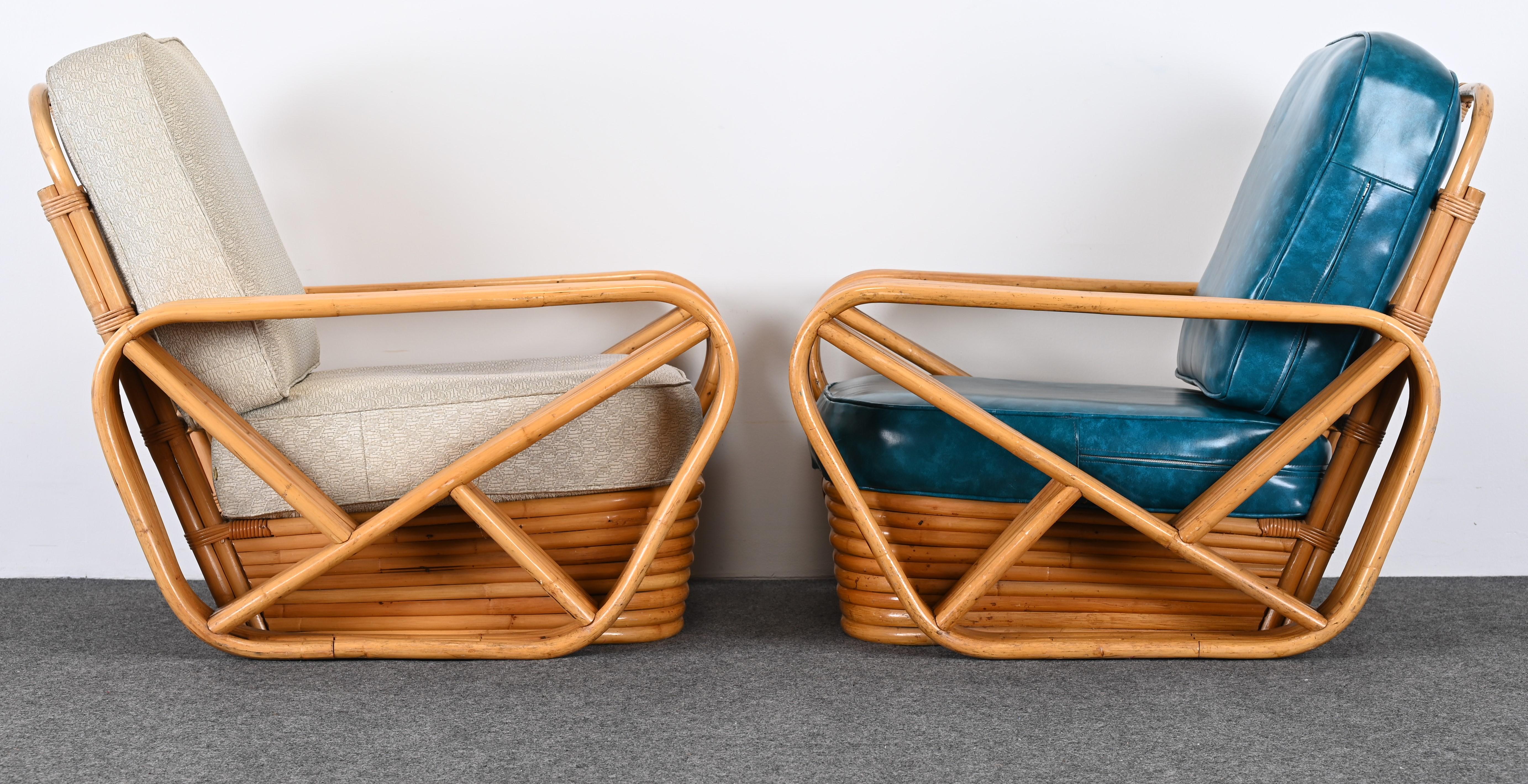 Pair of Rattan Chairs and Ottoman in the Manner of Paul Frankl, 1940s In Good Condition In Hamburg, PA