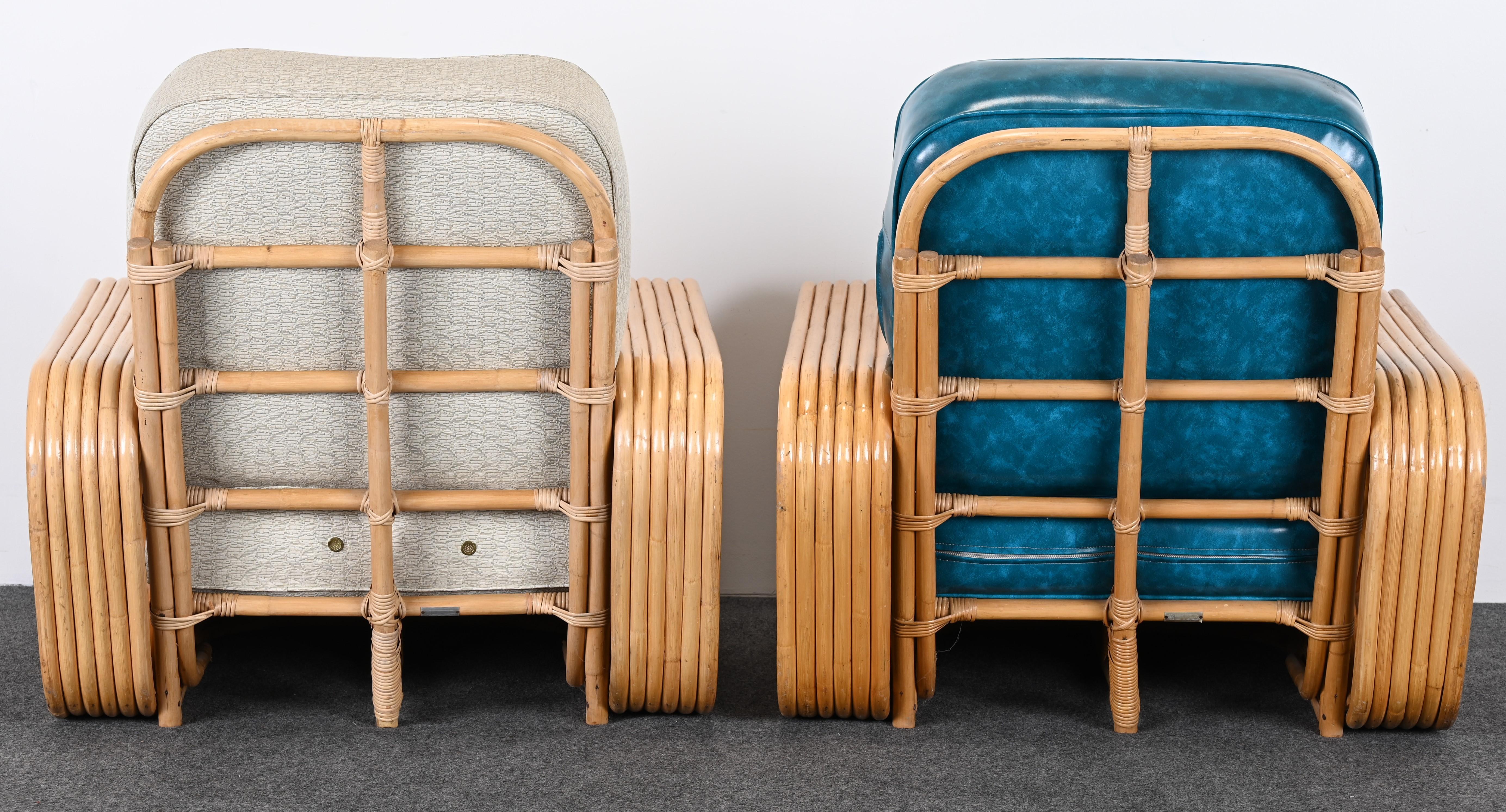 Pair of Rattan Chairs and Ottoman in the Manner of Paul Frankl, 1940s 1
