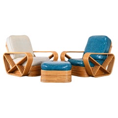 Pair of Rattan Chairs and Ottoman in the Manner of Paul Frankl, 1940s