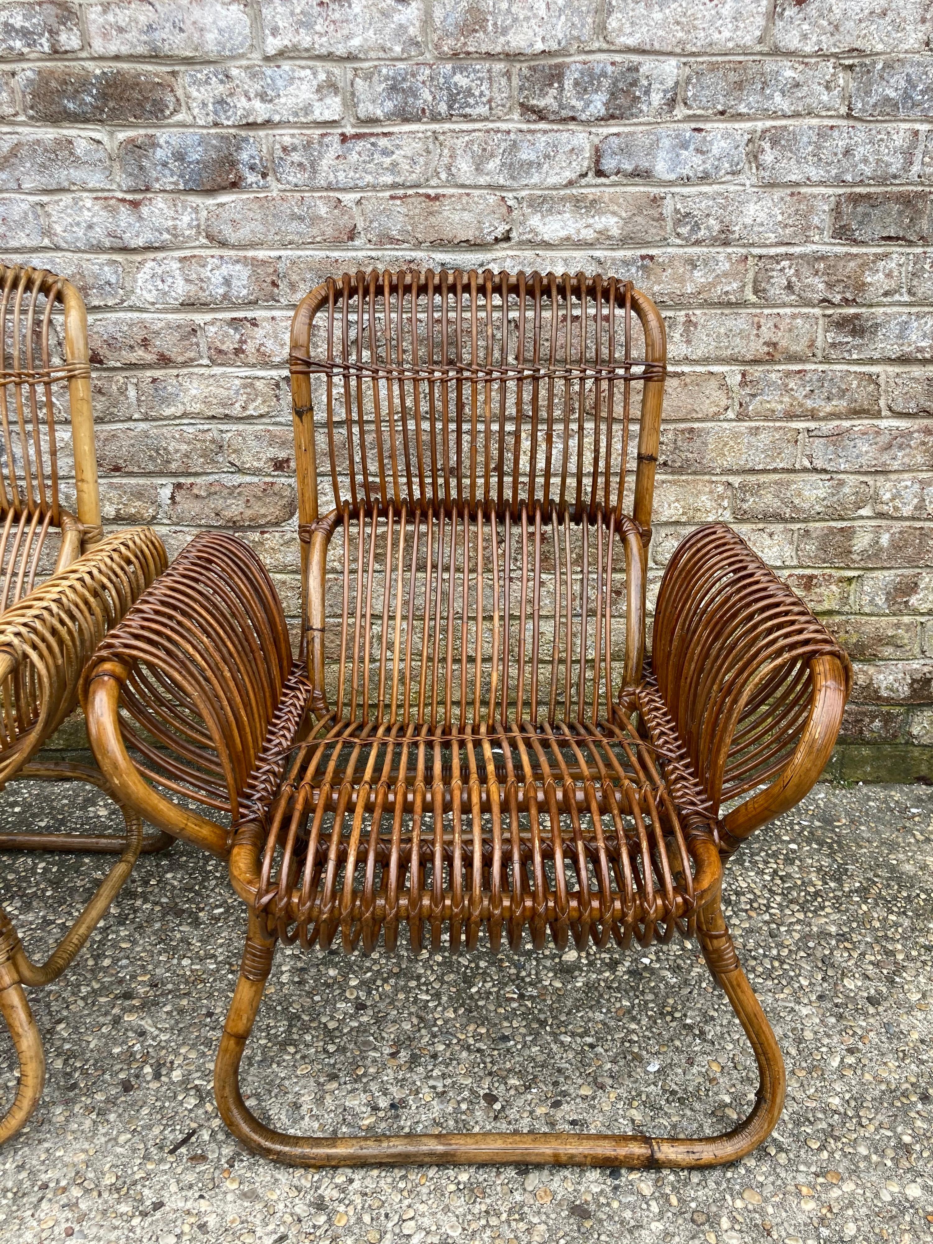 Pair of Rattan Chairs Attributed to Franco Albini In Good Condition In East Hampton, NY