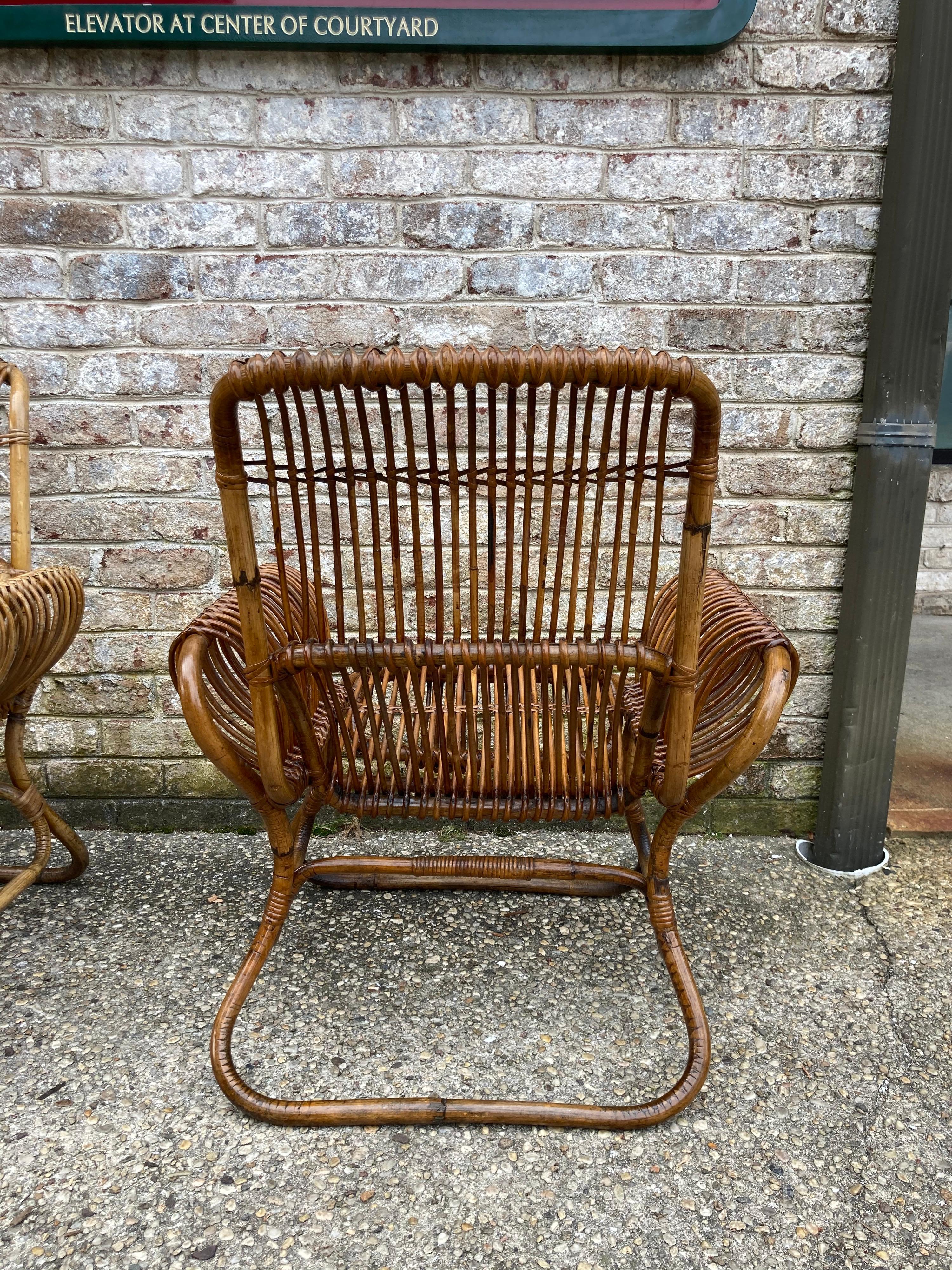 20th Century Pair of Rattan Chairs Attributed to Franco Albini