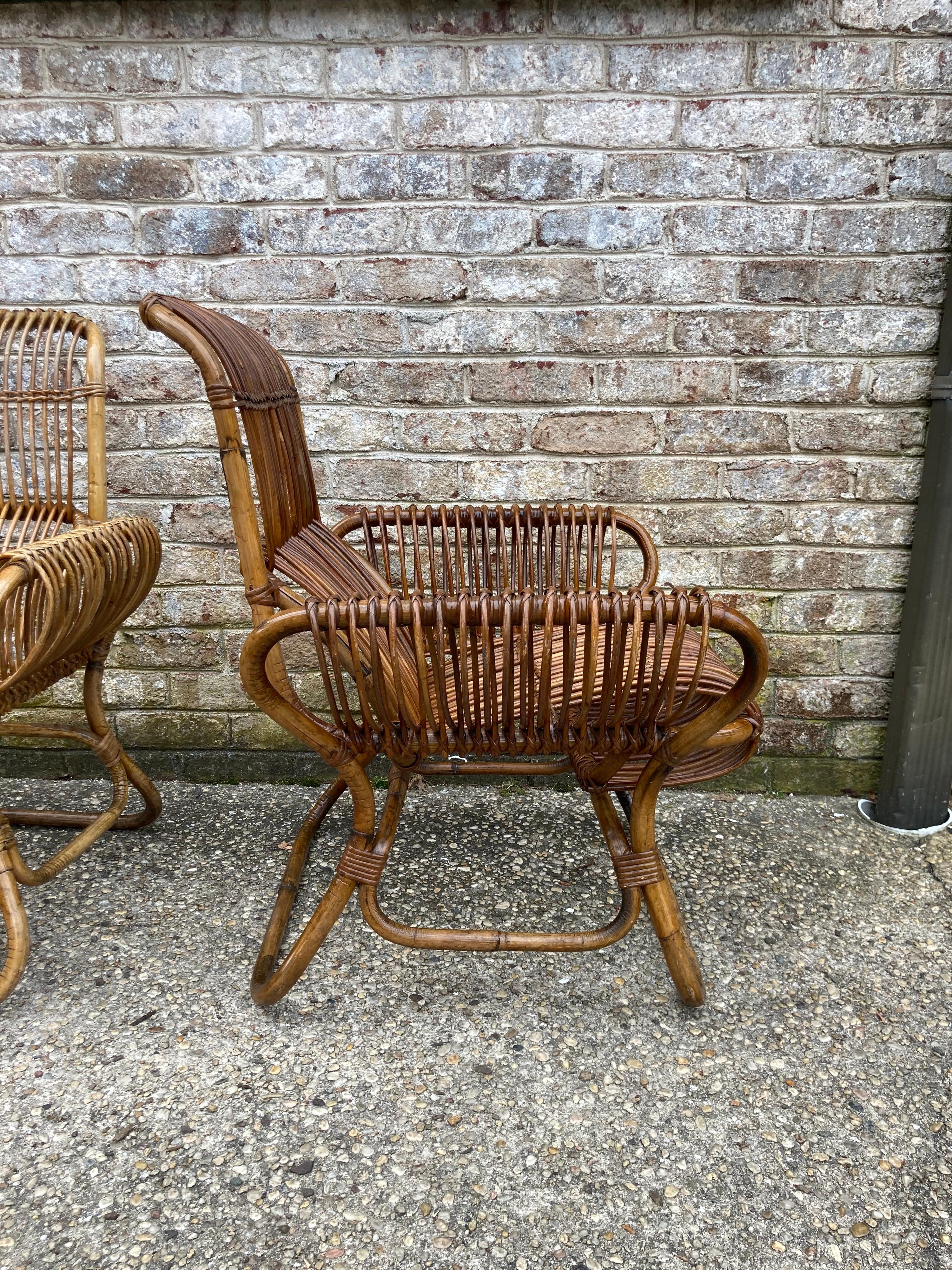 Pair of Rattan Chairs Attributed to Franco Albini 1