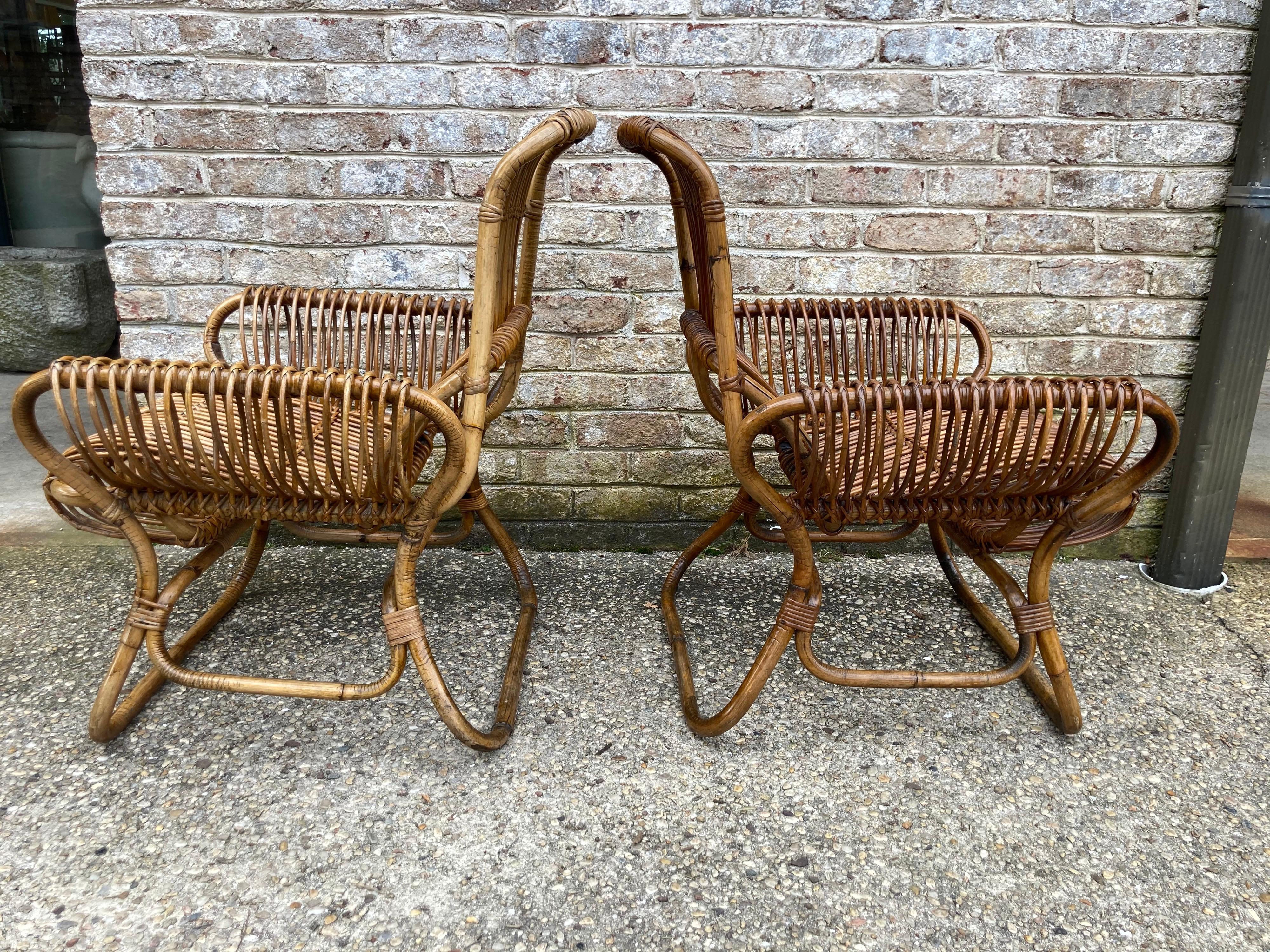 Pair of Rattan Chairs Attributed to Franco Albini 3