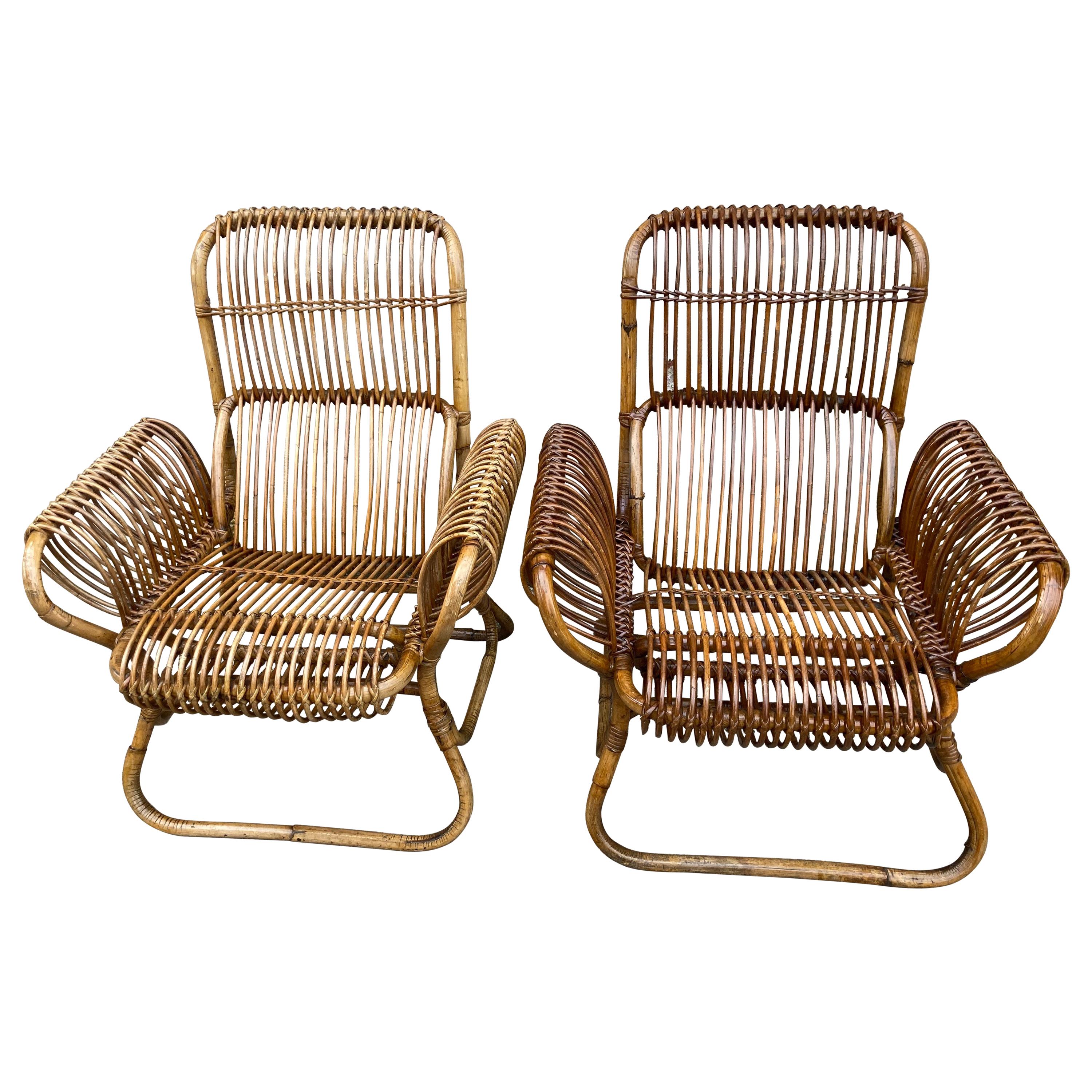 Pair of Rattan Chairs Attributed to Franco Albini