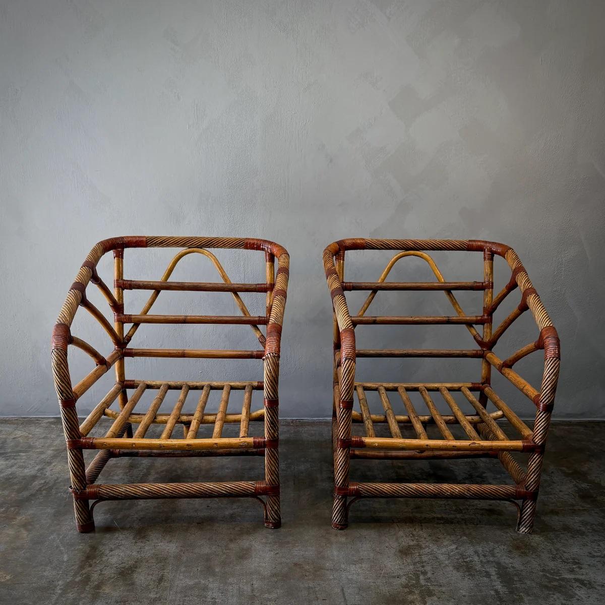 These charming rattan chairs are meticulously crafted with a weave that demonstrates both durability and aesthetic appeal. The inclusion of subtle leather details on the bindings enhances their sophistication, providing a soft contrast to the