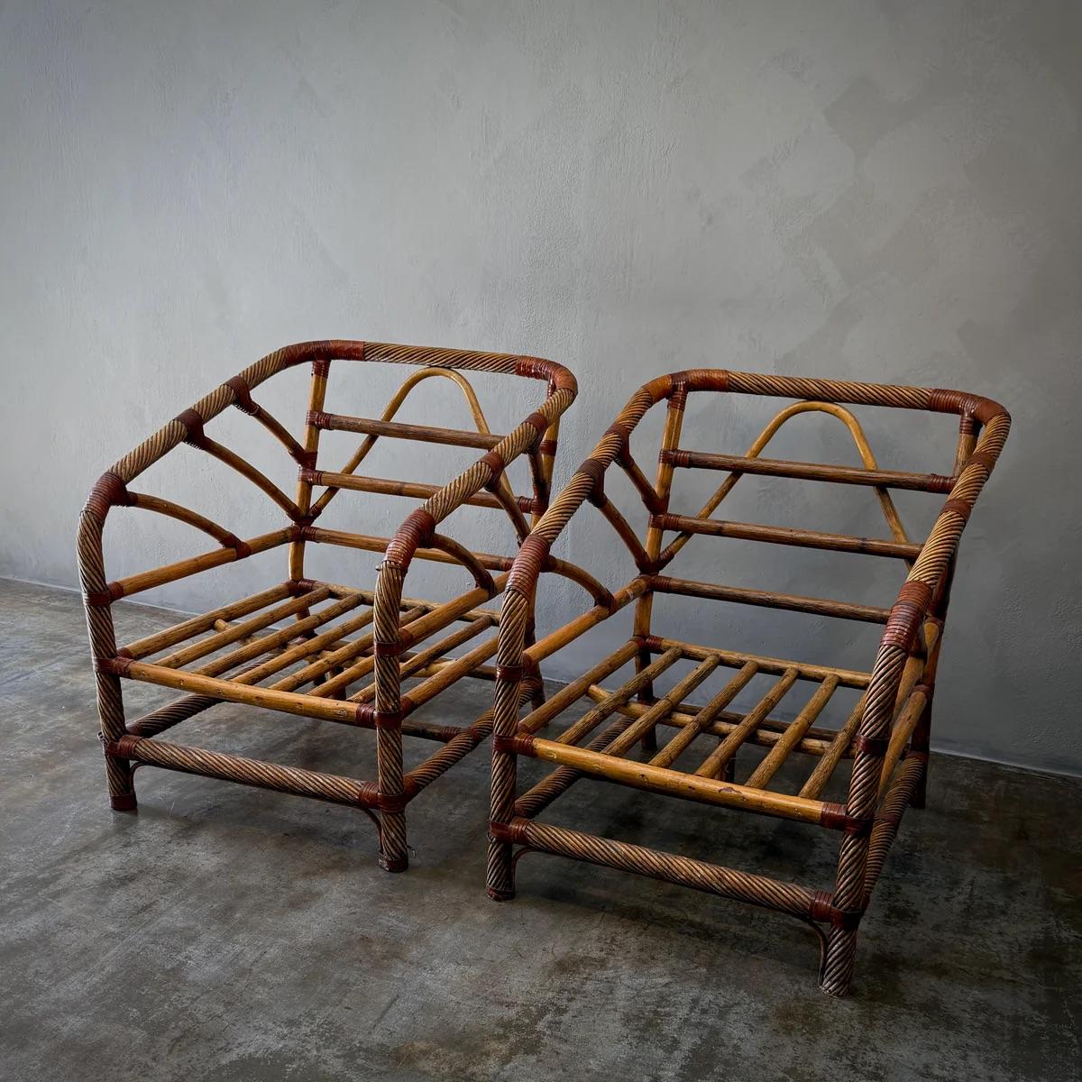 French Pair of Rattan Chairs