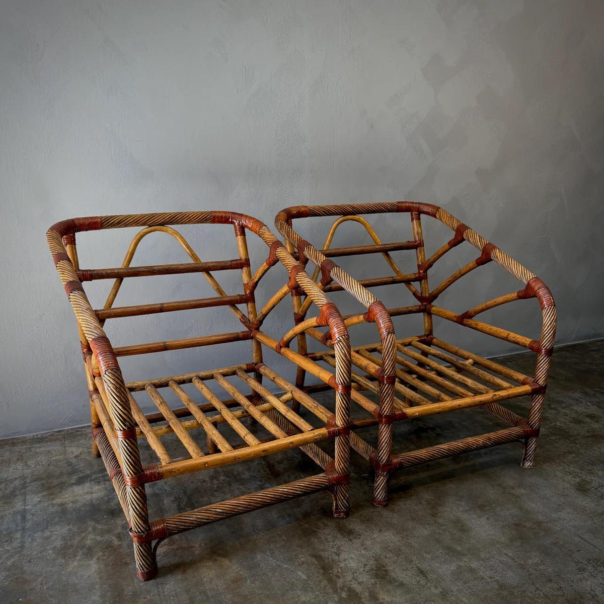 Pair of Rattan Chairs In Good Condition In Los Angeles, CA