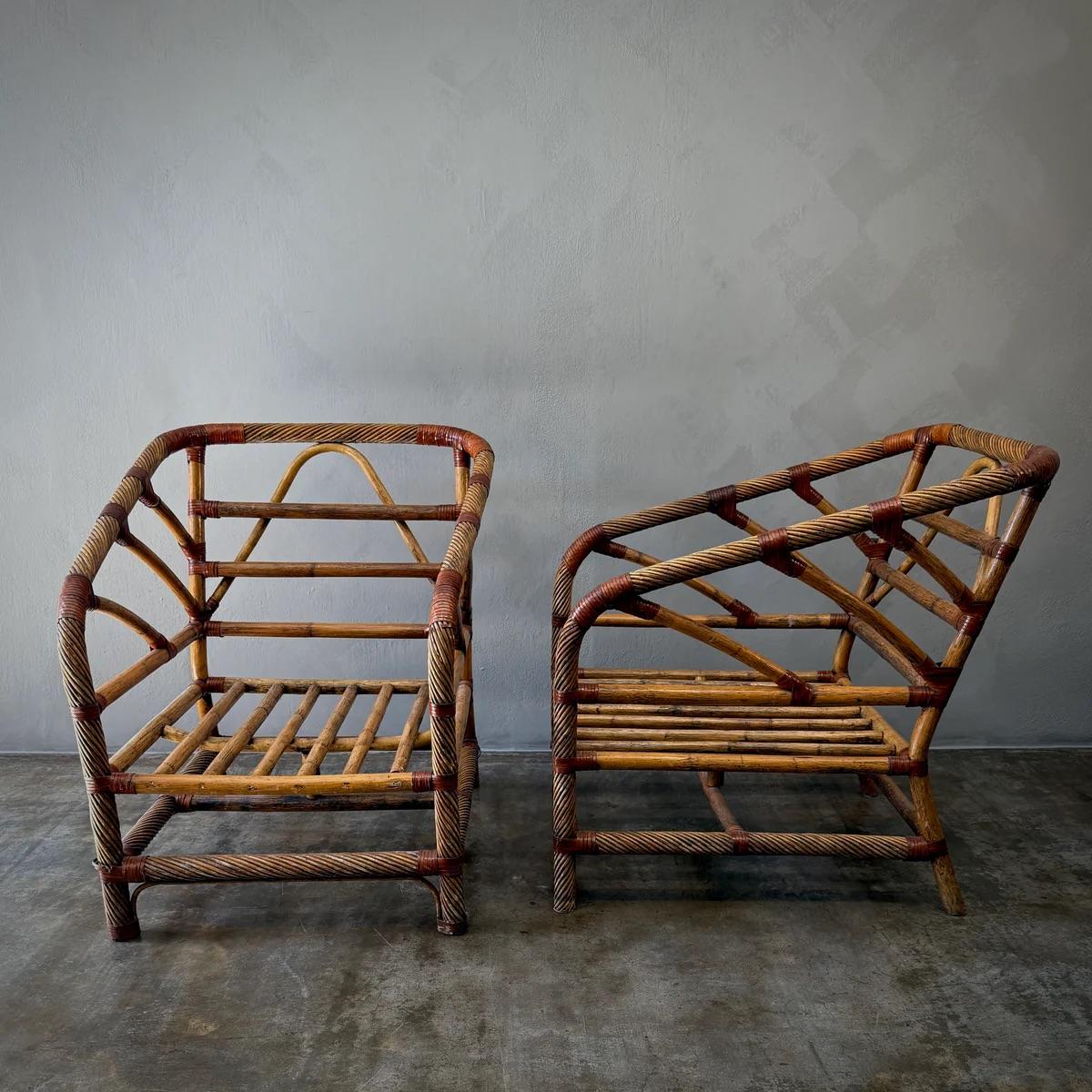 Mid-20th Century Pair of Rattan Chairs