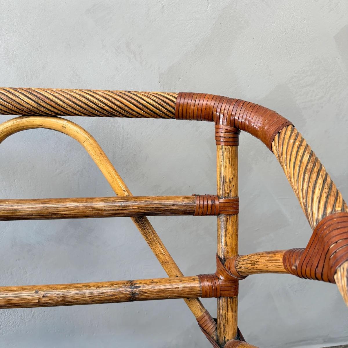 Leather Pair of Rattan Chairs
