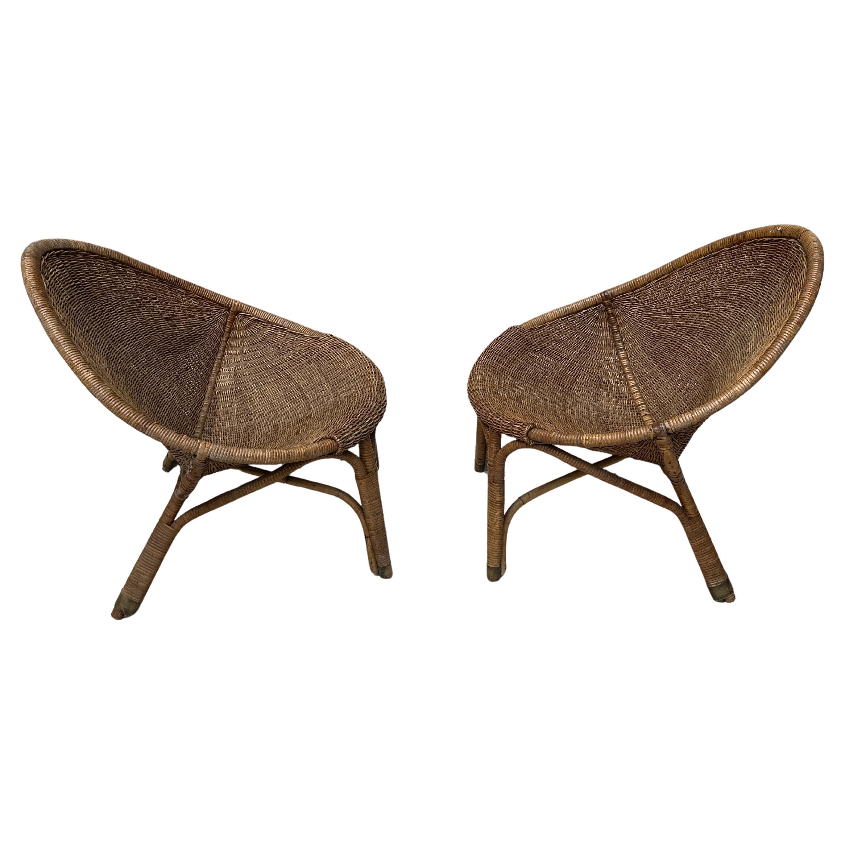 Pair of rattan chairs from the 60's For Sale