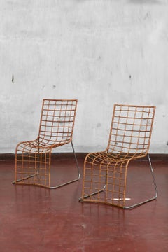 Paar Rattanstühle mit Metallstruktur, 1980