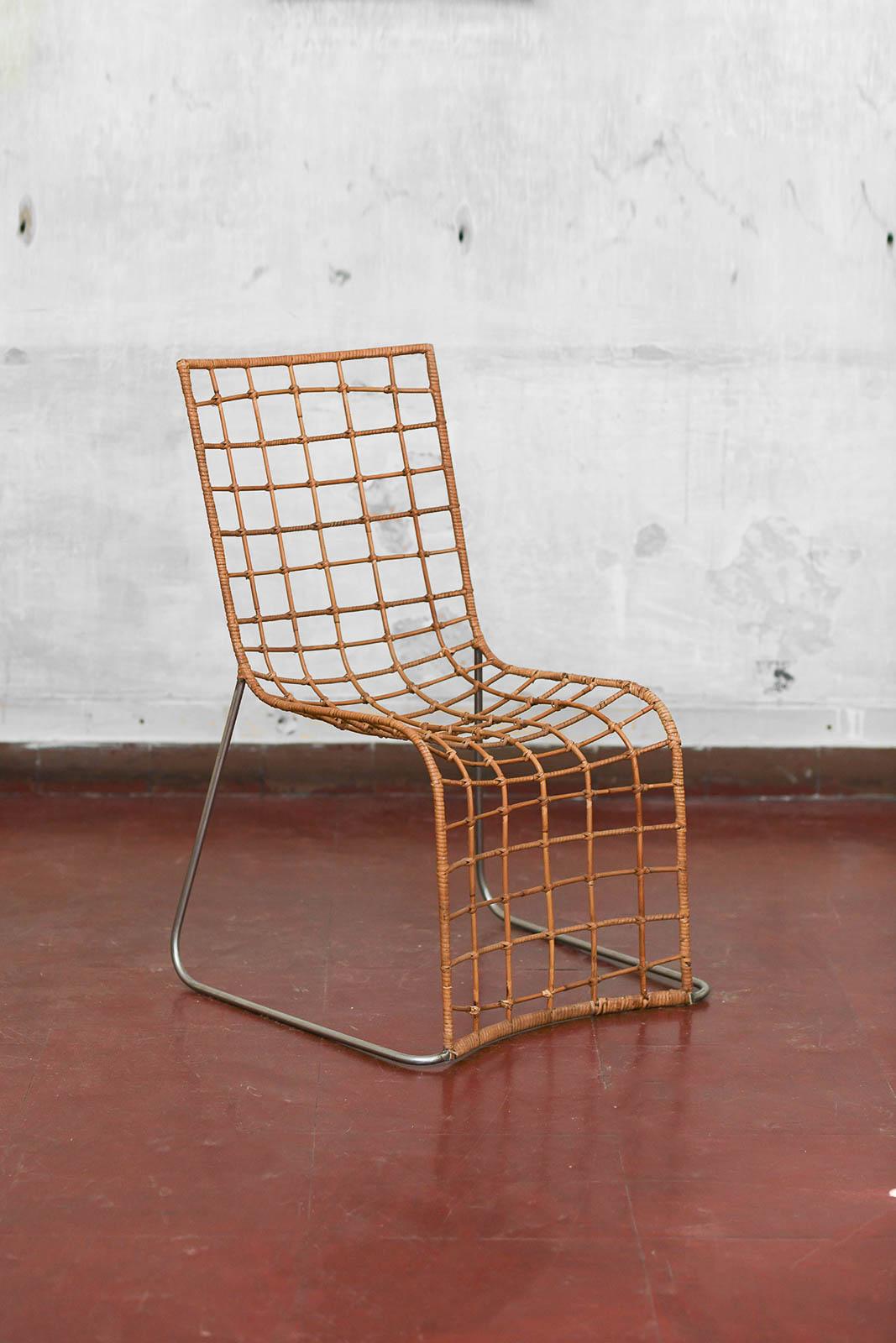 italien Paire de chaises en rotin avec structure en métal, 1980 en vente