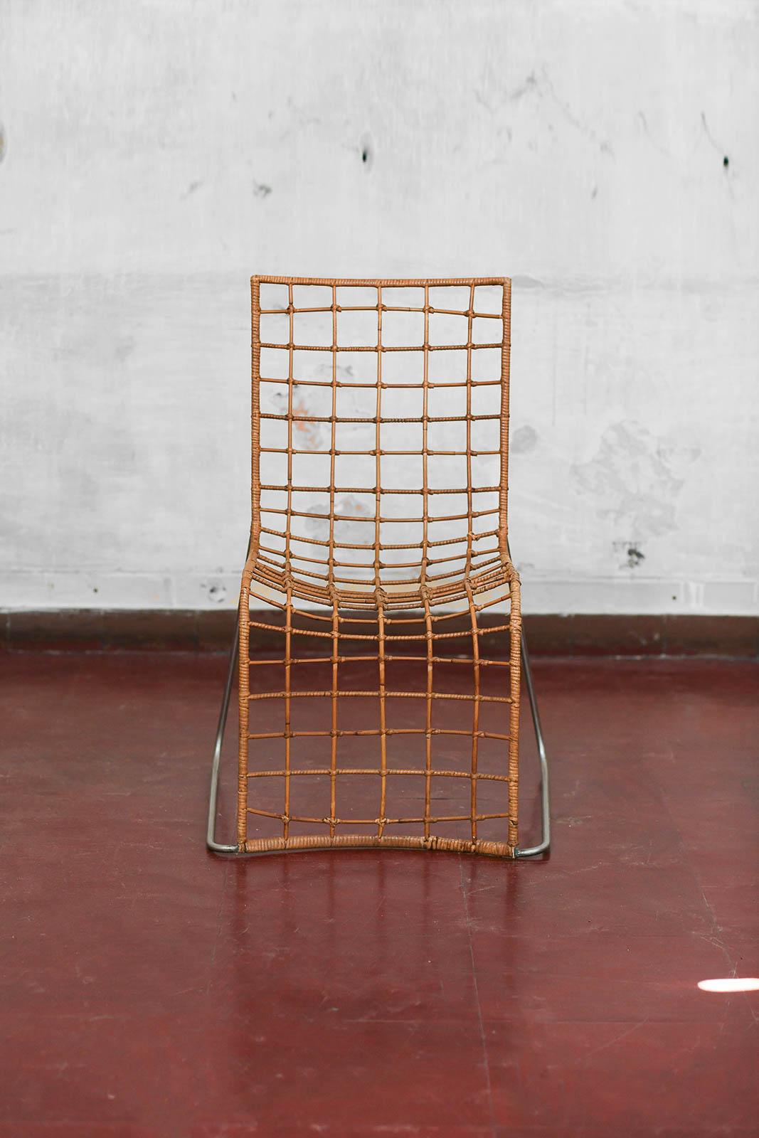 Paire de chaises en rotin avec structure en métal, 1980 Bon état - En vente à Roma, RM