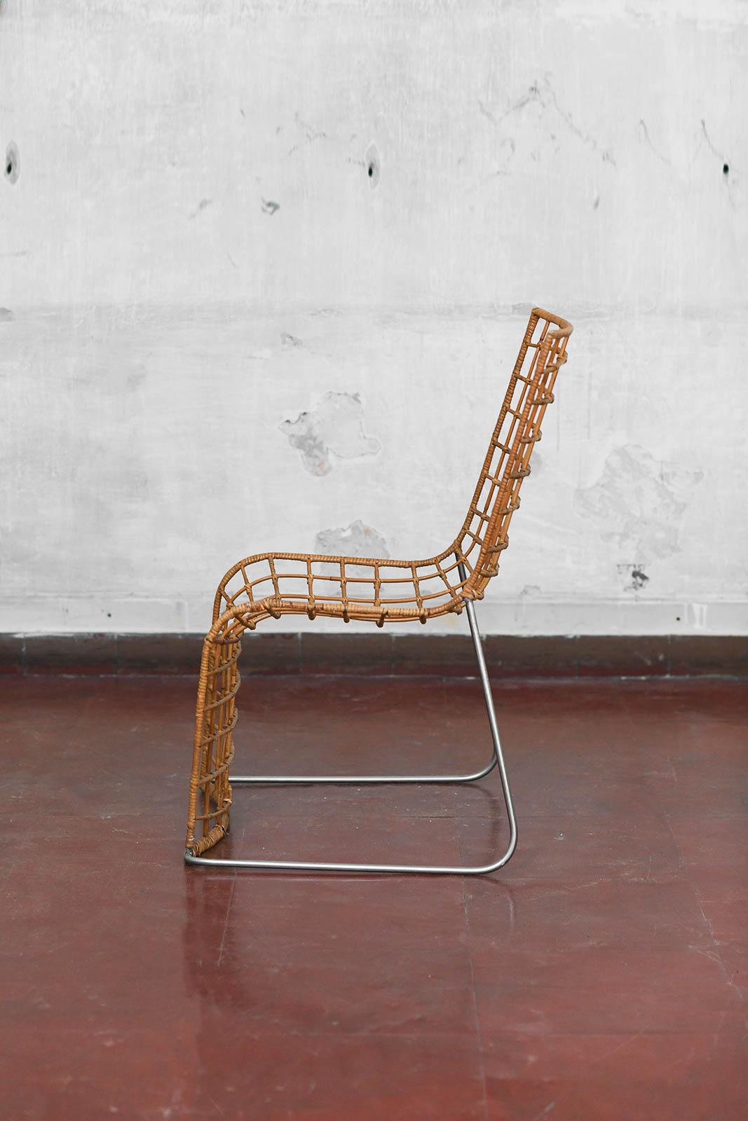 Fin du 20e siècle Paire de chaises en rotin avec structure en métal, 1980 en vente