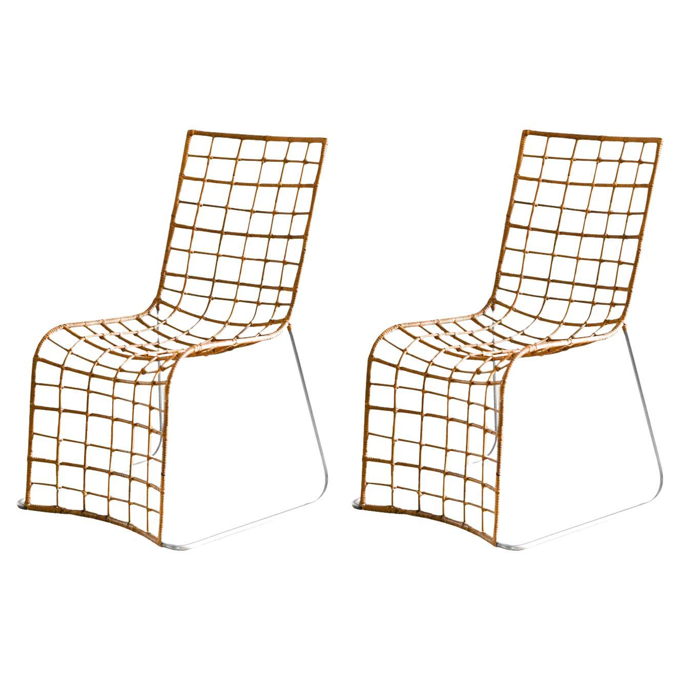 Pair of Rattan Chairs with Metal Structure, 1980