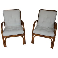 Pair of Rattan Chairs with New Upholstery