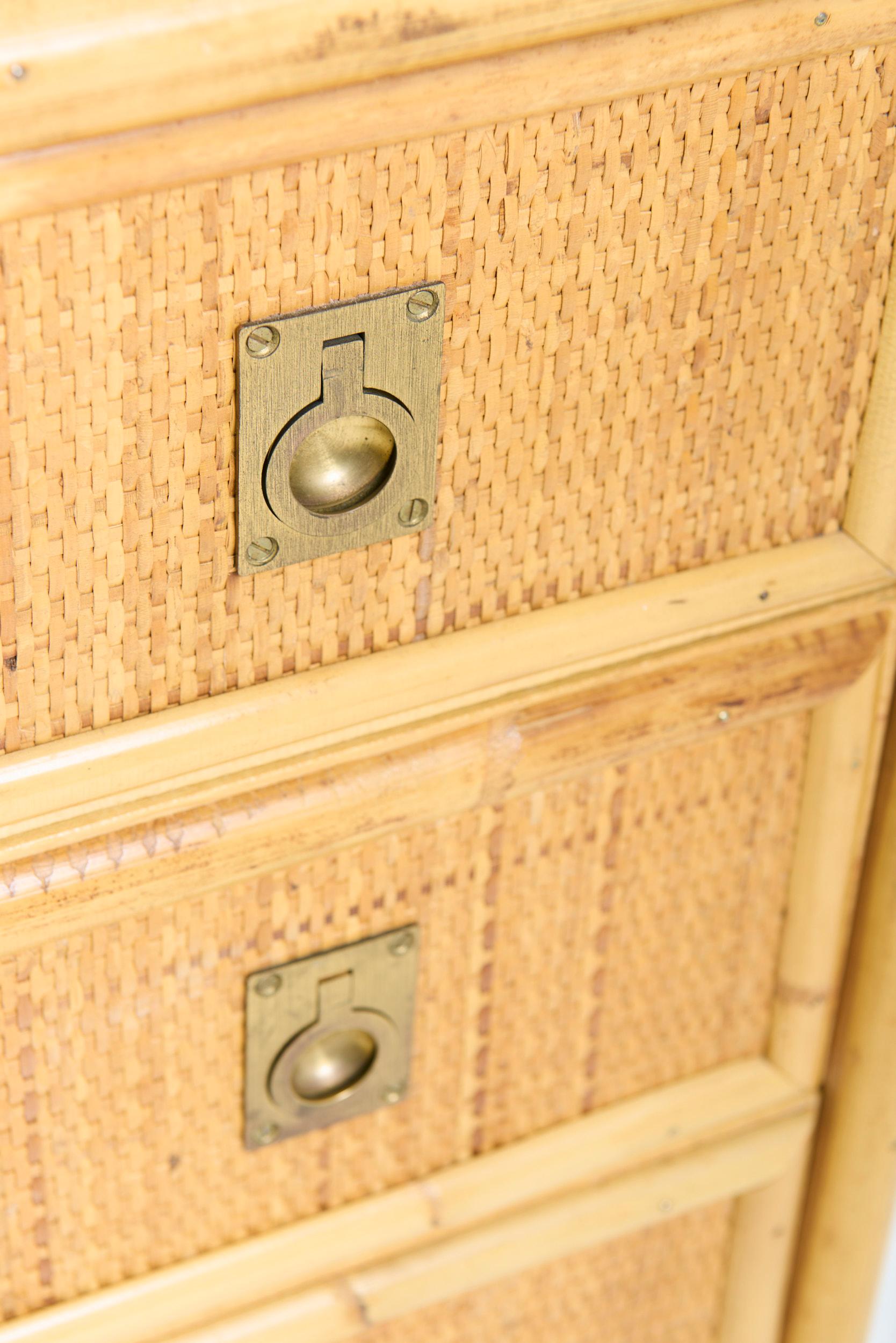 Pair of Rattan Chests of Drawers by Tito Agnoli For Sale 5