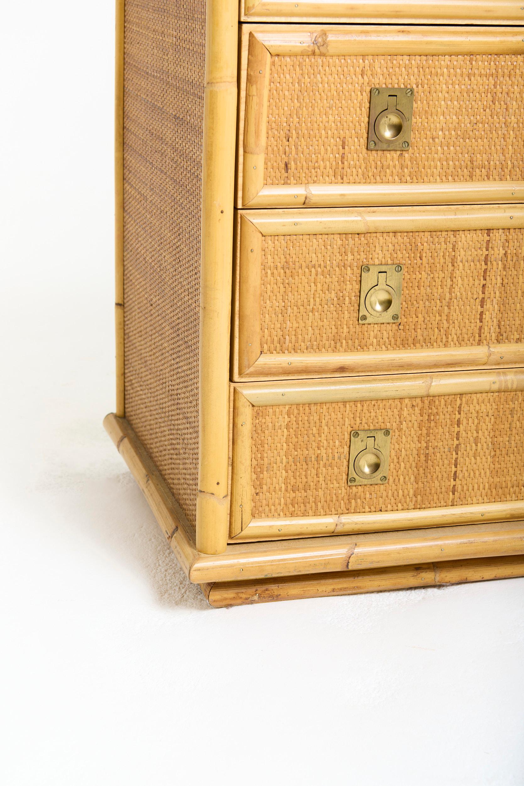 Pair of Rattan Chests of Drawers by Tito Agnoli For Sale 6