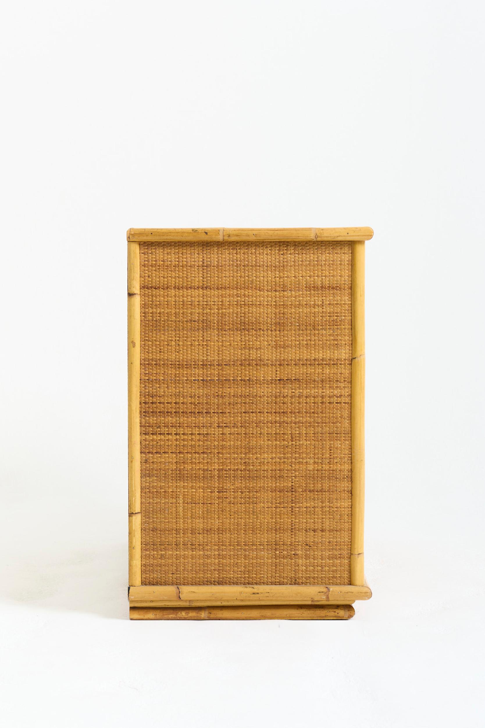 Pair of Rattan Chests of Drawers by Tito Agnoli For Sale 7