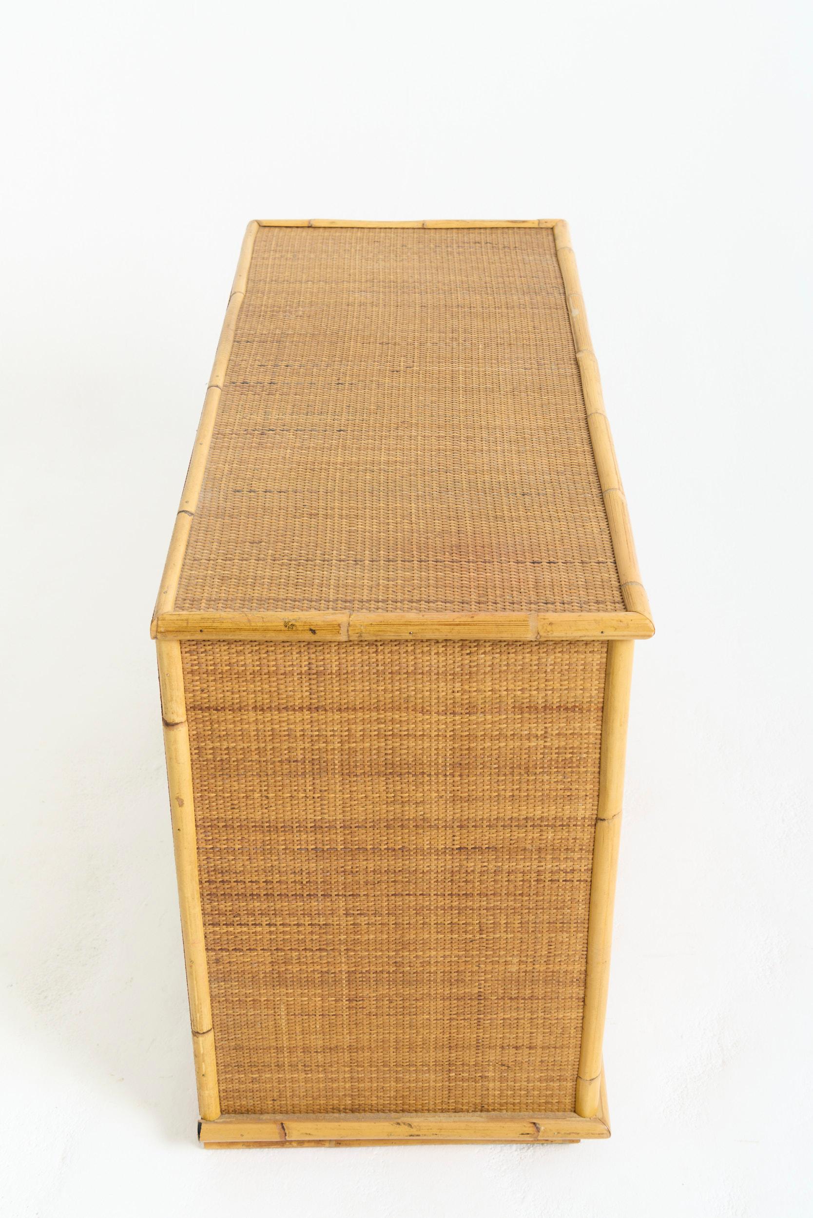 Pair of Rattan Chests of Drawers by Tito Agnoli For Sale 8