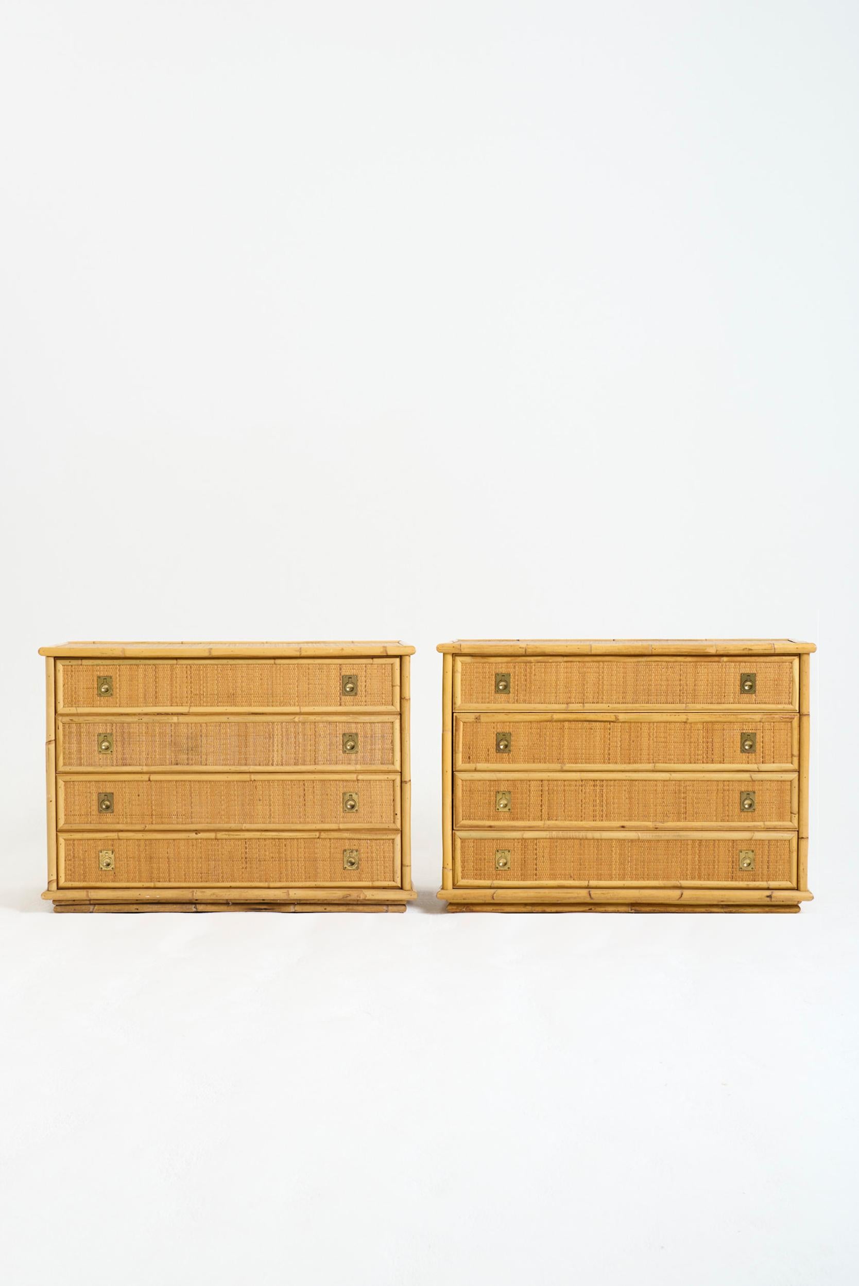 A pair of bamboo and rattan chests of drawers by Tito Agnoli (Italian, 1931-2012) for Dal Vera
Italy, 1970s
