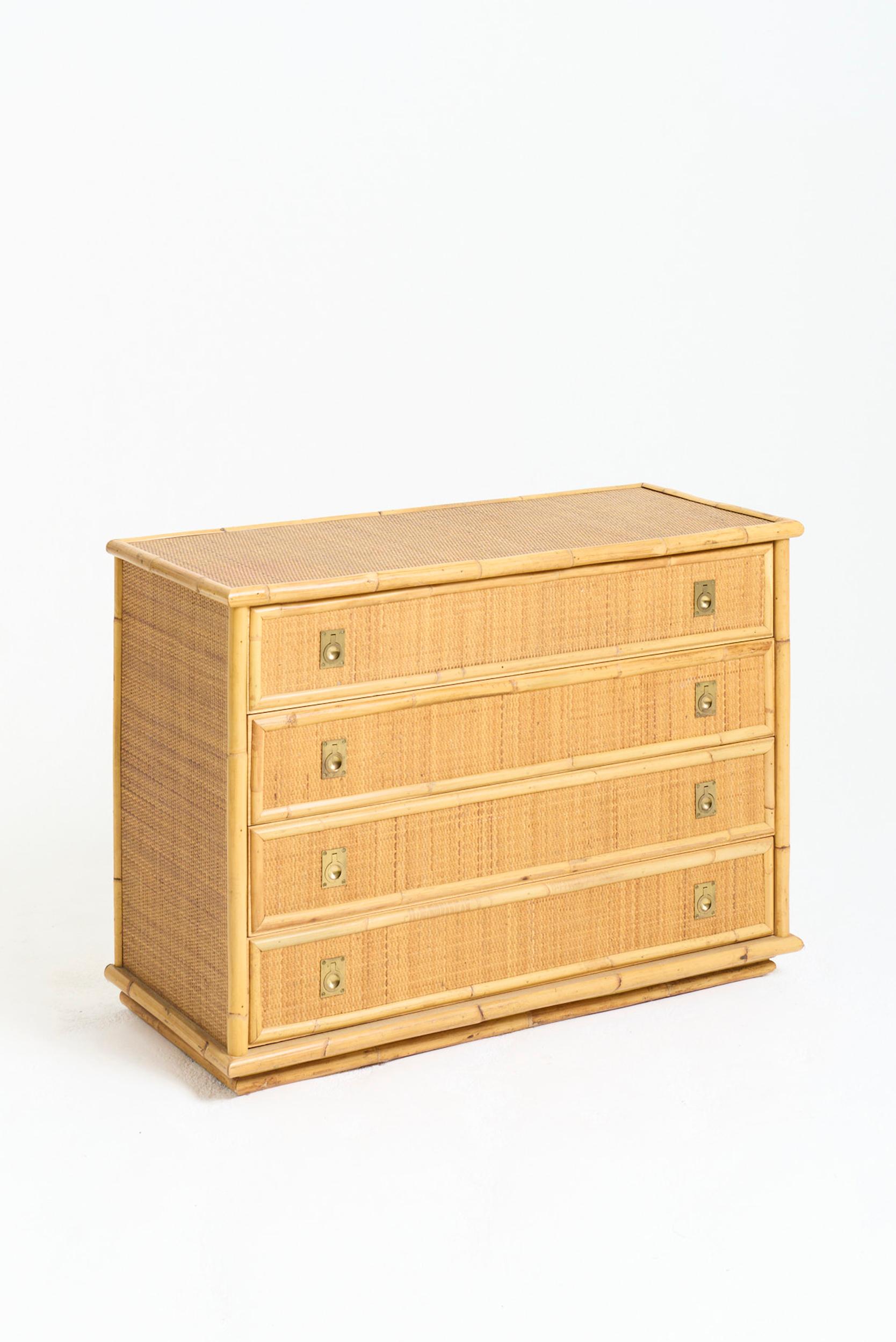 Italian Pair of Rattan Chests of Drawers by Tito Agnoli For Sale