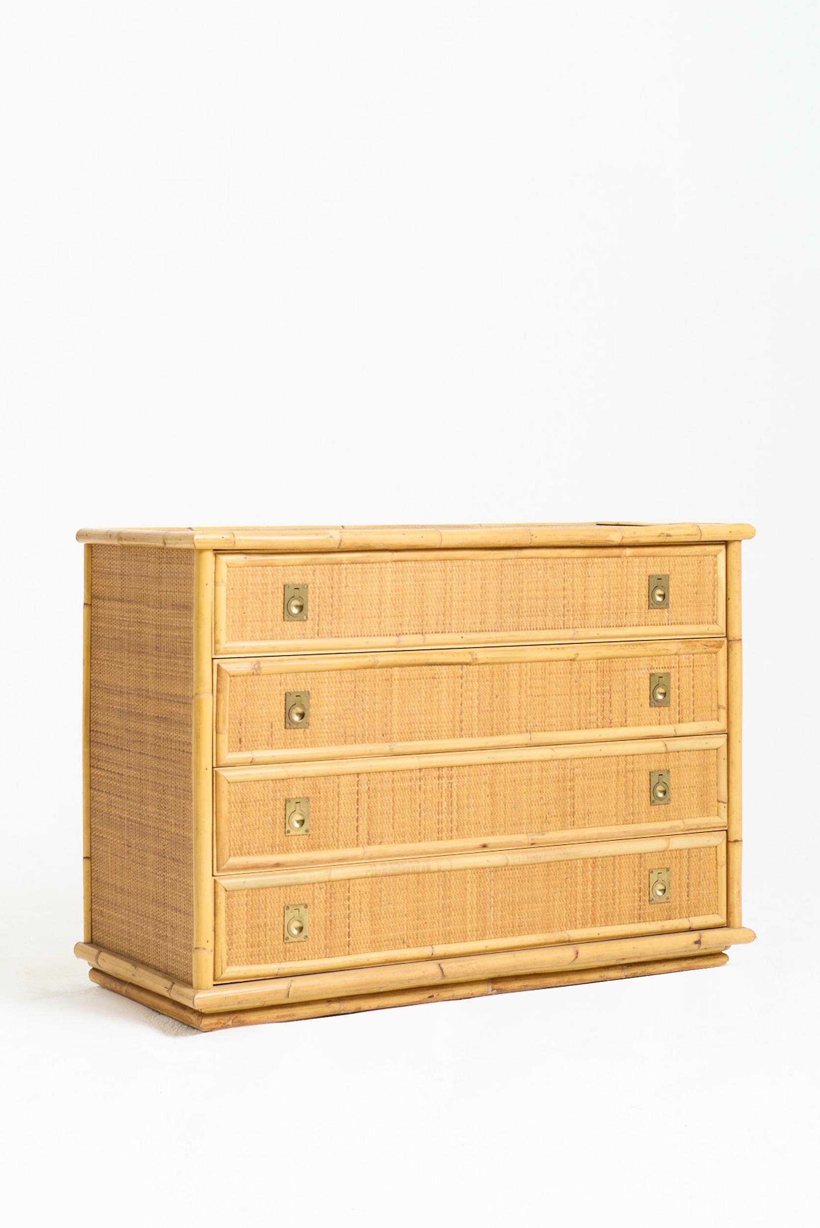 Pair of Rattan Chests of Drawers by Tito Agnoli In Good Condition For Sale In London, GB