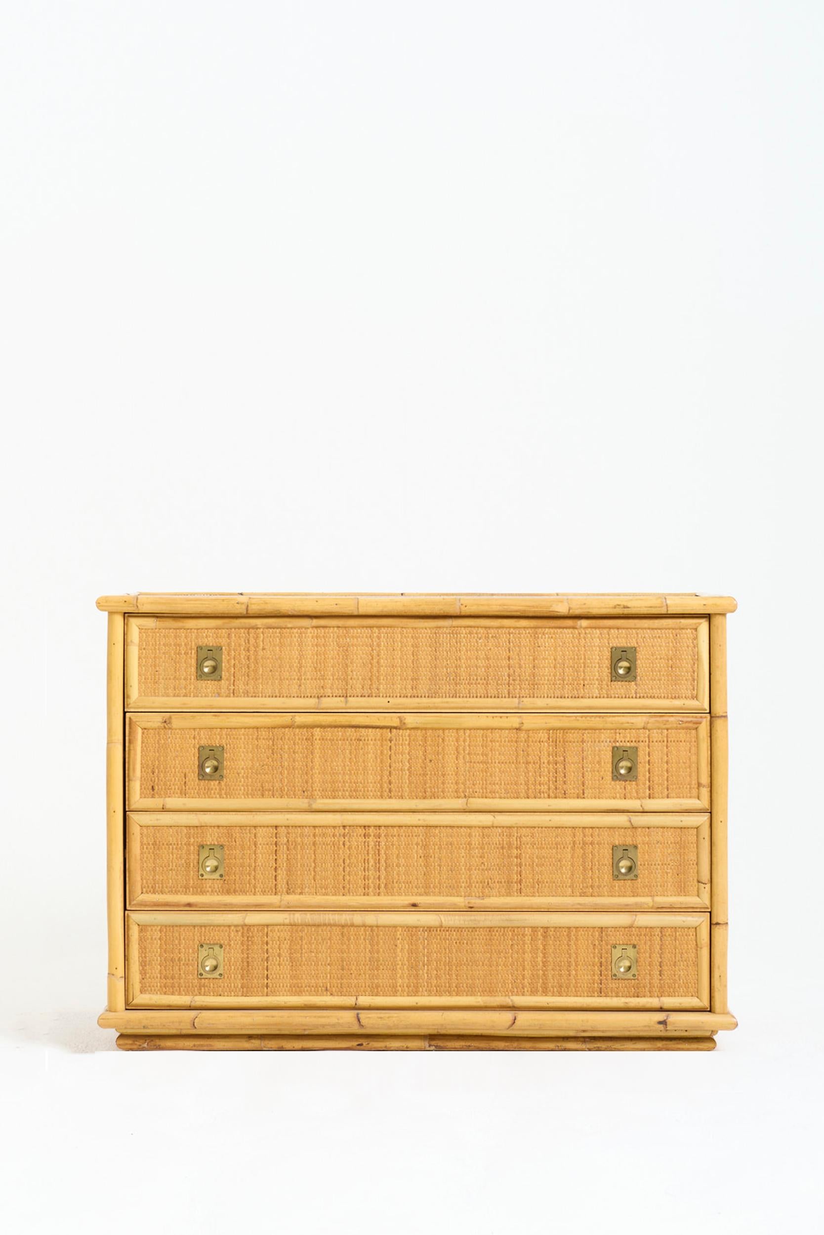 Late 20th Century Pair of Rattan Chests of Drawers by Tito Agnoli For Sale