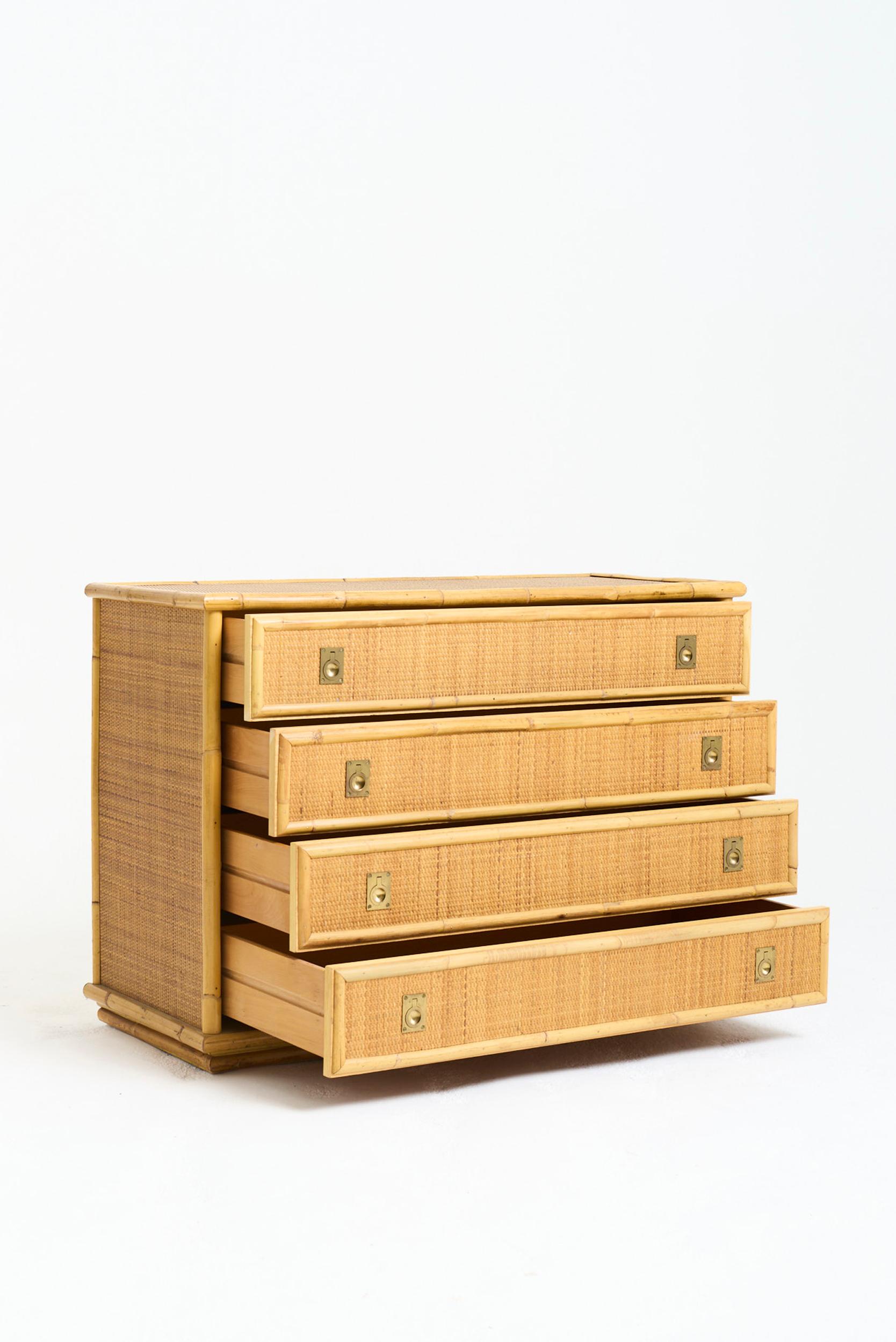 Bamboo Pair of Rattan Chests of Drawers by Tito Agnoli For Sale