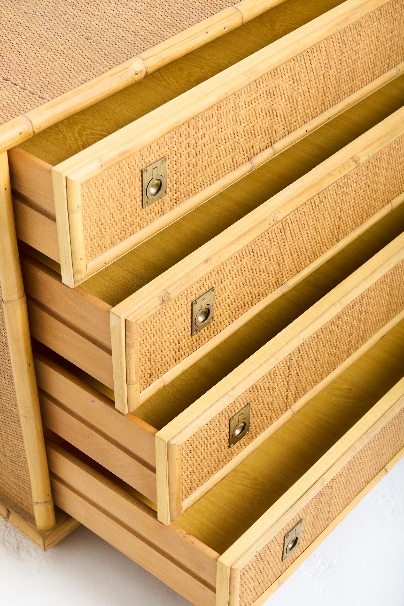 Pair of Rattan Chests of Drawers by Tito Agnoli For Sale 1
