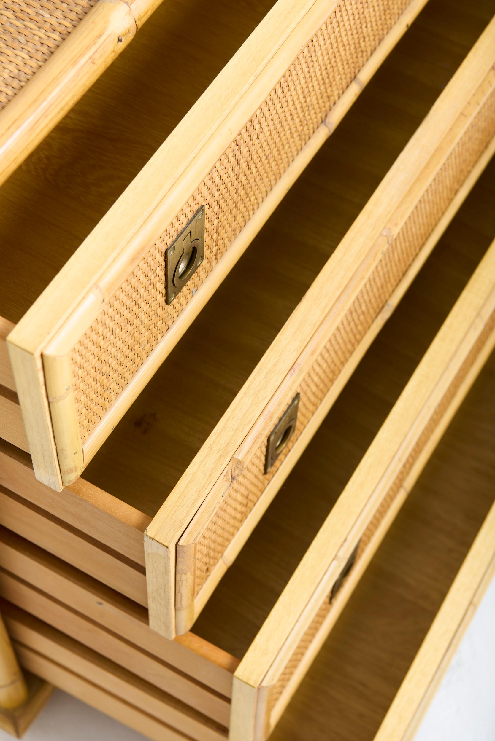 Pair of Rattan Chests of Drawers by Tito Agnoli For Sale 2