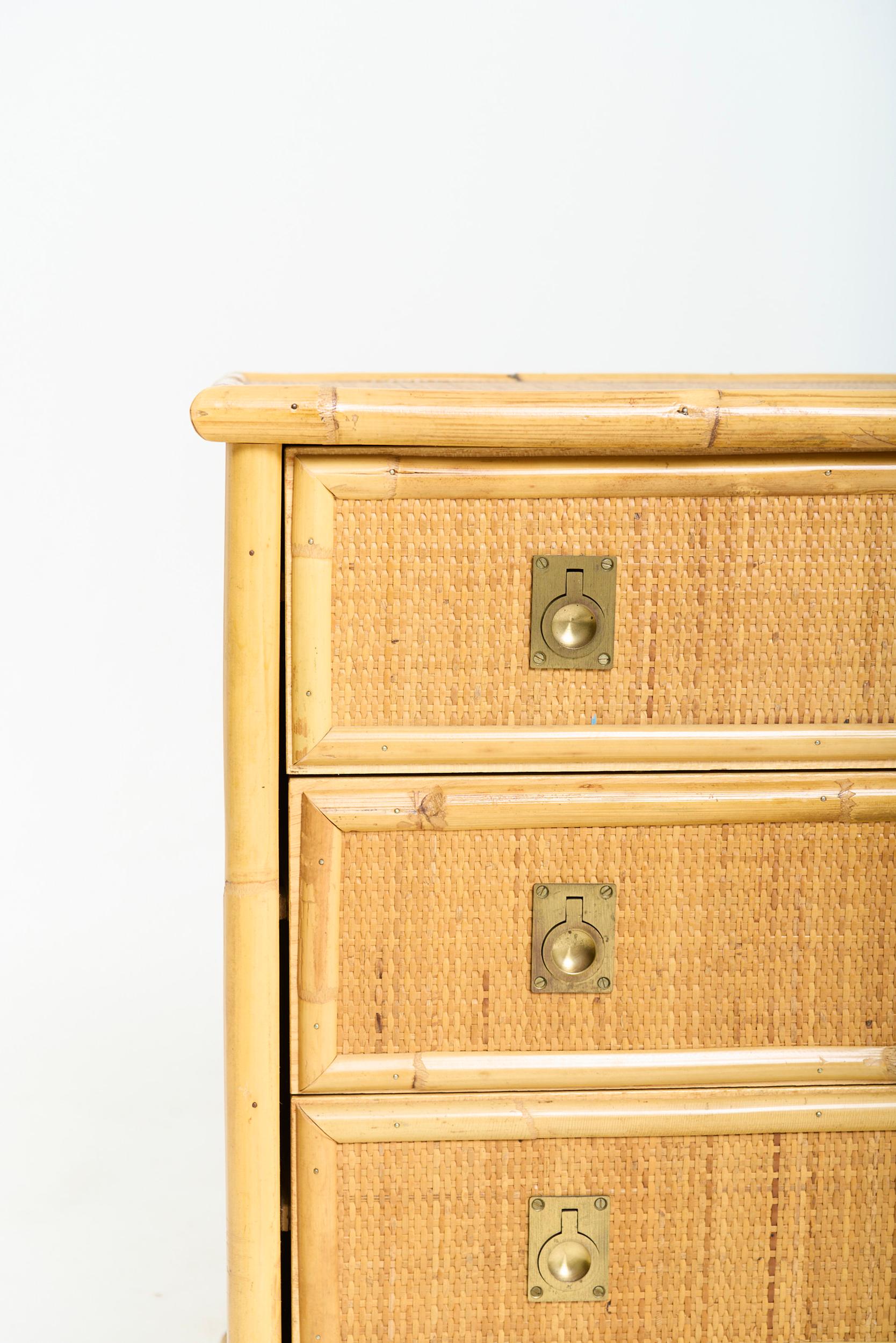 Pair of Rattan Chests of Drawers by Tito Agnoli For Sale 3