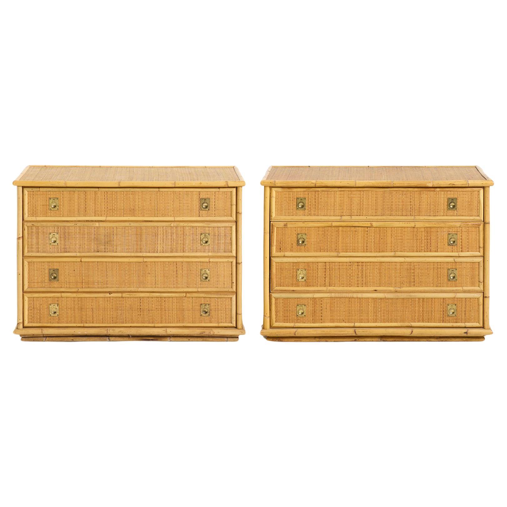 Pair of Rattan Chests of Drawers by Tito Agnoli For Sale